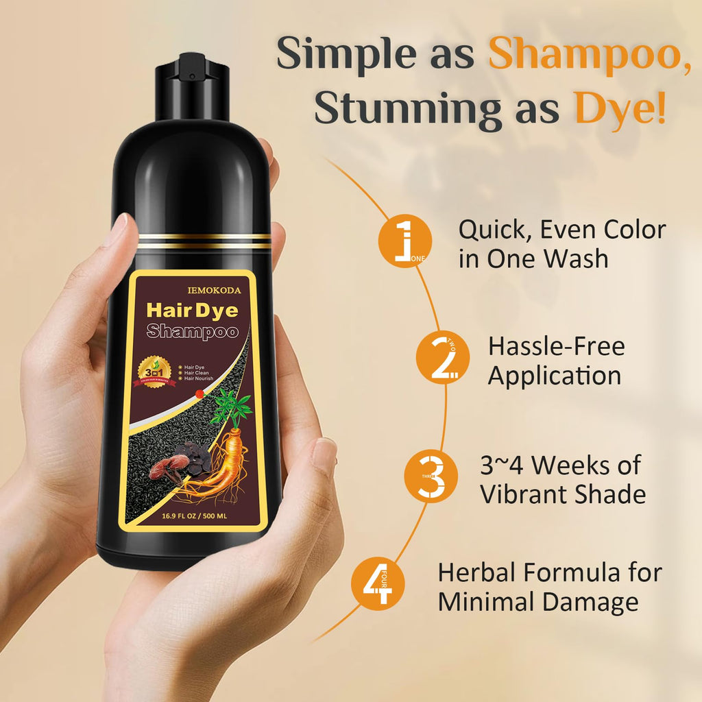 Msktasy Dark Brown Hair Dye Shampoo – 3-in-1 Color, Cleanse & Nourish for Gray Hair | 16.9 Fl Oz