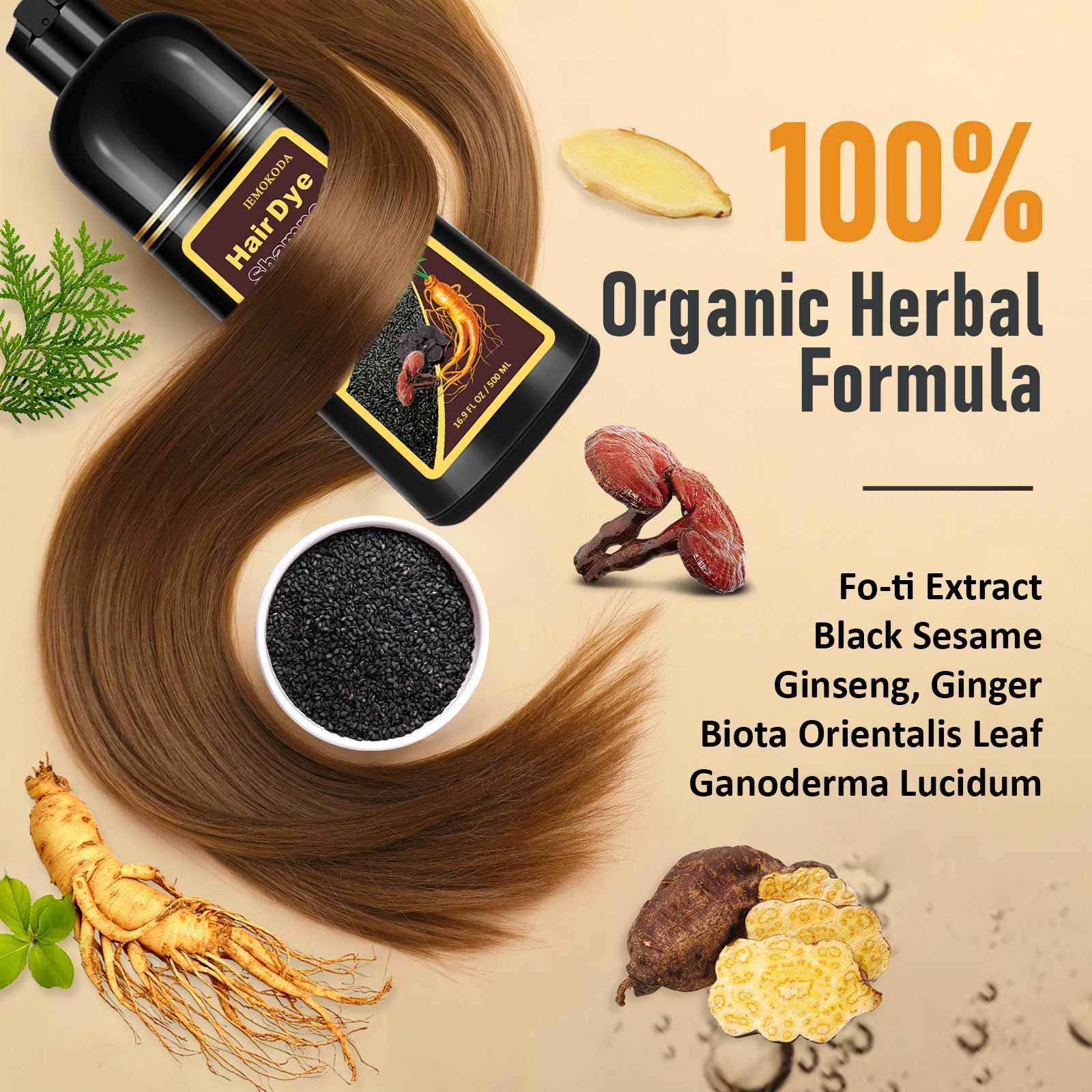 Msktasy Light Brown Hair Dye Shampoo – 3-in-1 Gray Coverage & Conditioning, 500ml