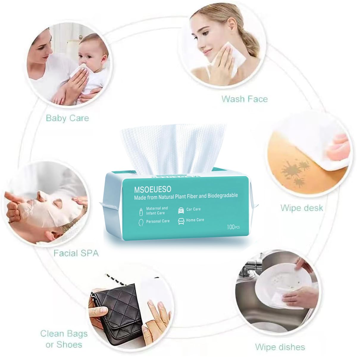 MSOEUESO Soft Dry Wipes Cotton Facial Tissues – 300 Count (Pack of 3), Lint-Free & Biodegradable