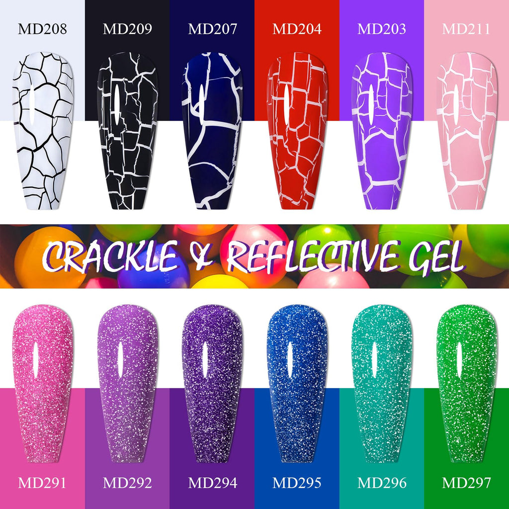 MSRUIOO 12 Colors Crackle & Glitter Gel Nail Polish Set – 8ml