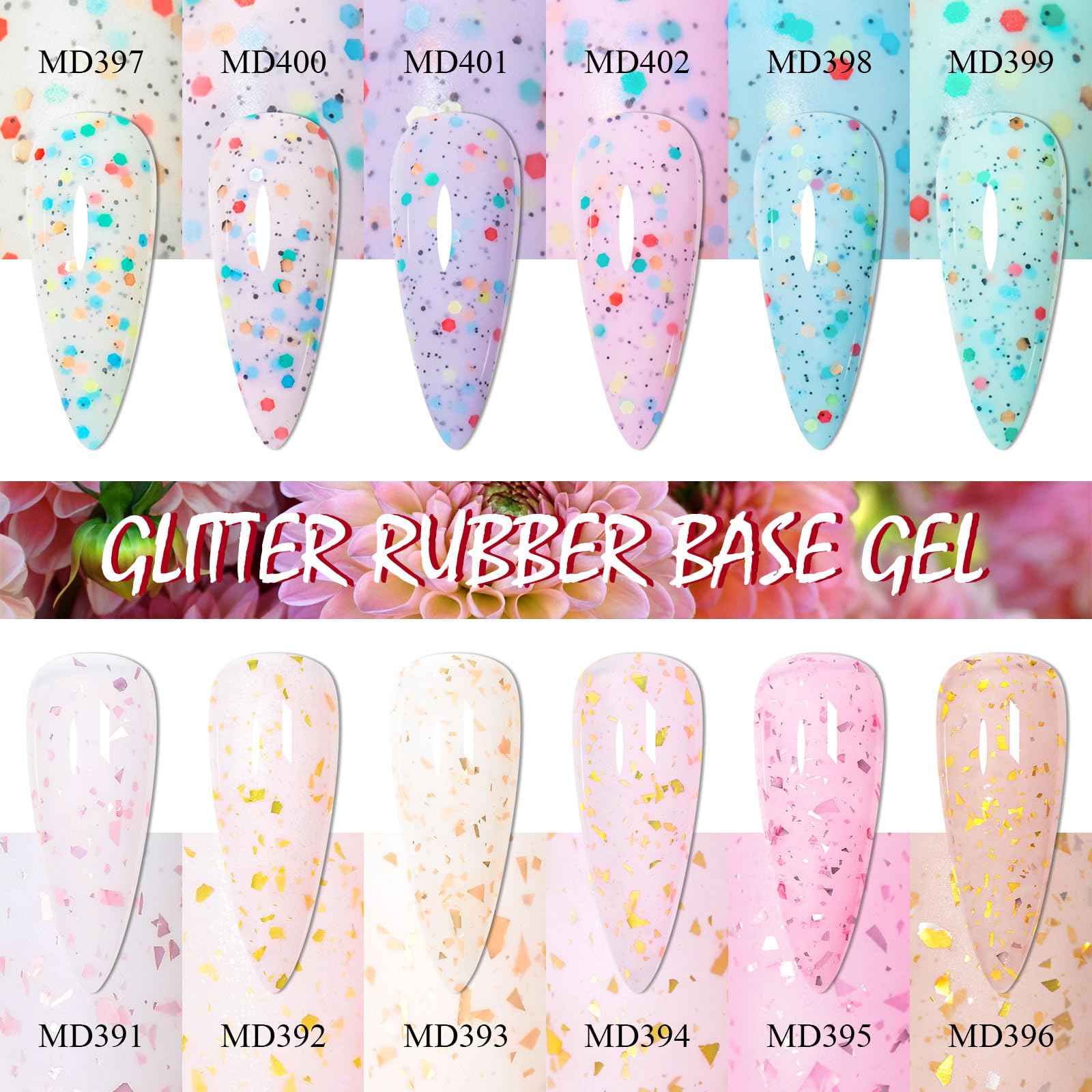 MSRUIOO Yogurt Gel Nail Polish + Rubber Builder Gel – 12 Color Glitter Rubber Base Set