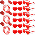 MTLEE 24 Pcs Valentines Heart Head Boppers & Heart-Shaped Sunglasses Set – Galentines Day Party Favors (Red)