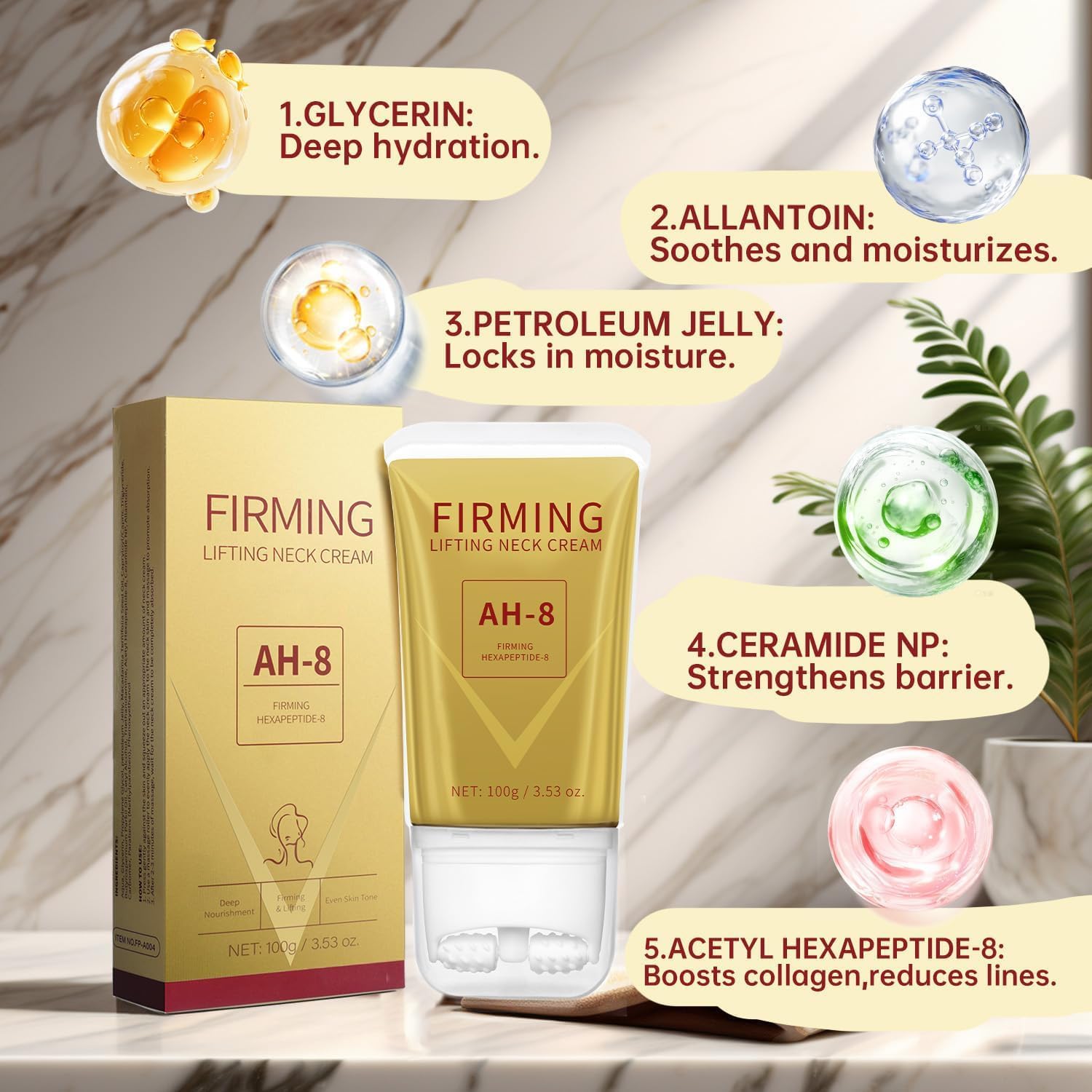 Mtmult AH-8 Firming Neck Cream – 2PC Roller Applicator for Neck & Body