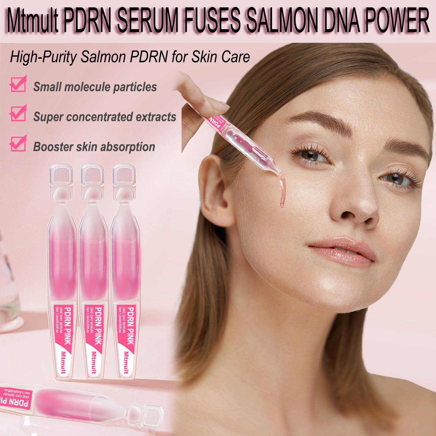 Mtmult Salmon DNA PDRN Serum – 99% Salmon DNA, Collagen & Hyaluronic Acid, 30 Ampoules, Firming & Moisturizing