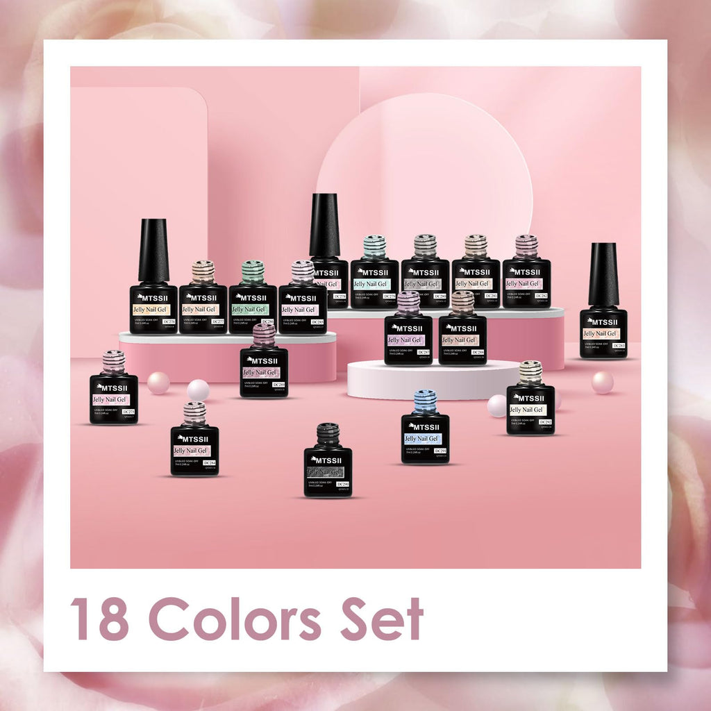 MTSSII 18PCS Jelly Gel Nail Polish Set – Blue & Pink, Home Manicure Kit, UV LED Soak-Off