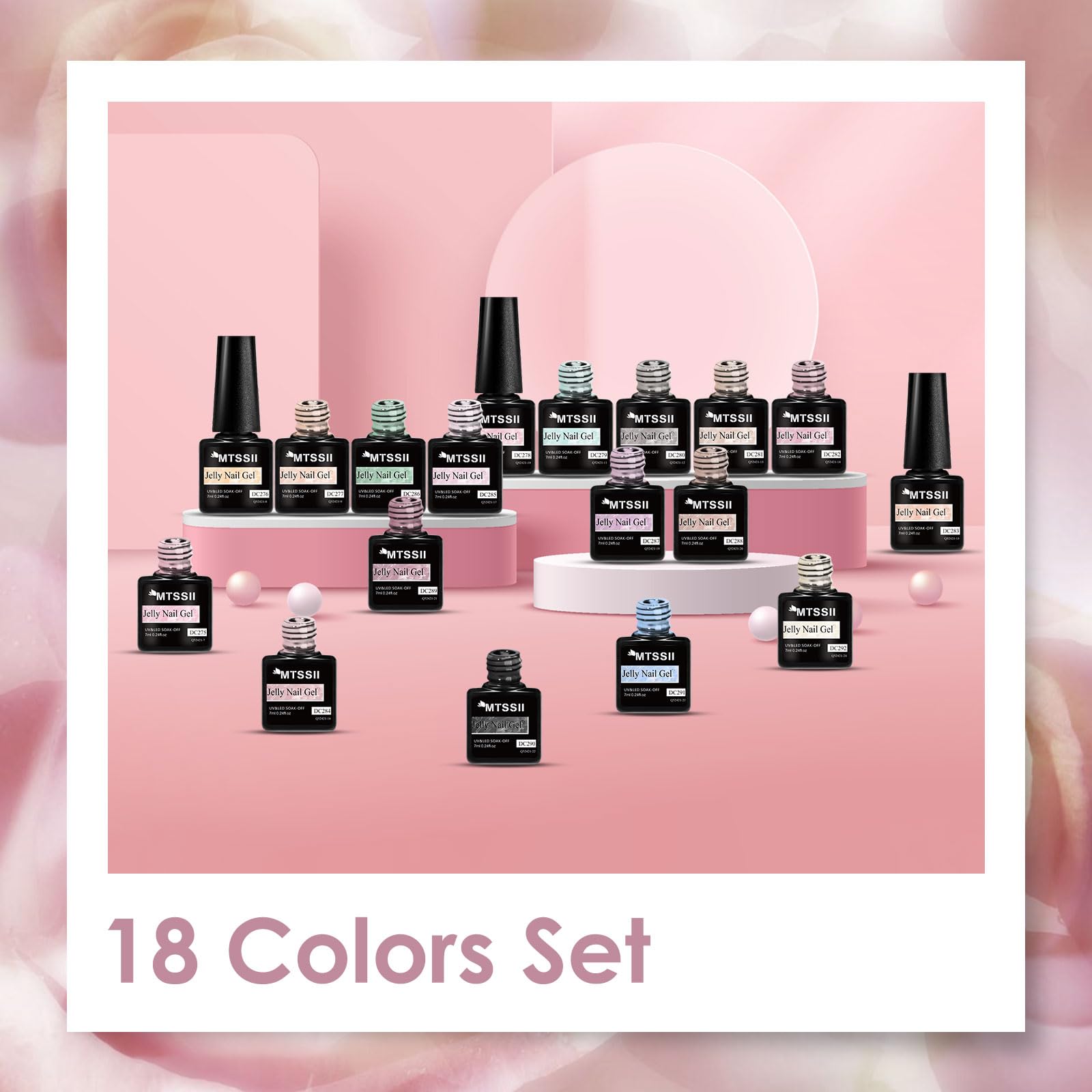 MTSSII 18PCS Jelly Gel Nail Polish Set – Blue & Pink, Home Manicure Kit, UV LED Soak-Off