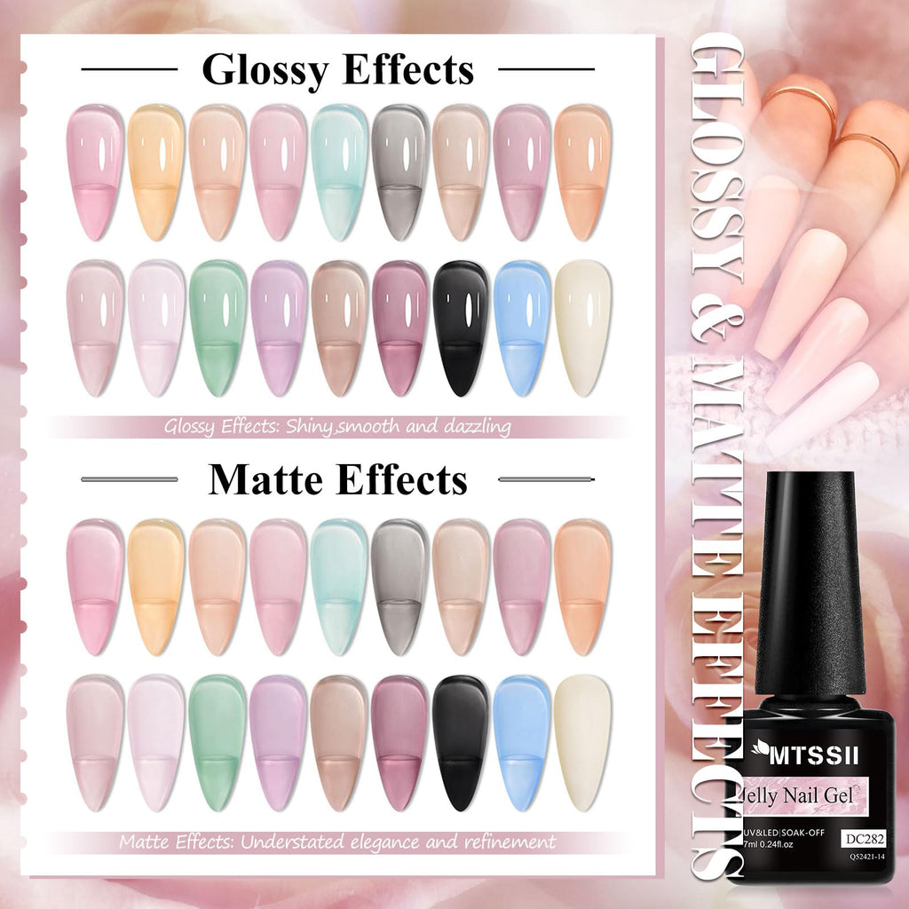MTSSII 18PCS Jelly Gel Nail Polish Set – Blue & Pink, Home Manicure Kit, UV LED Soak-Off