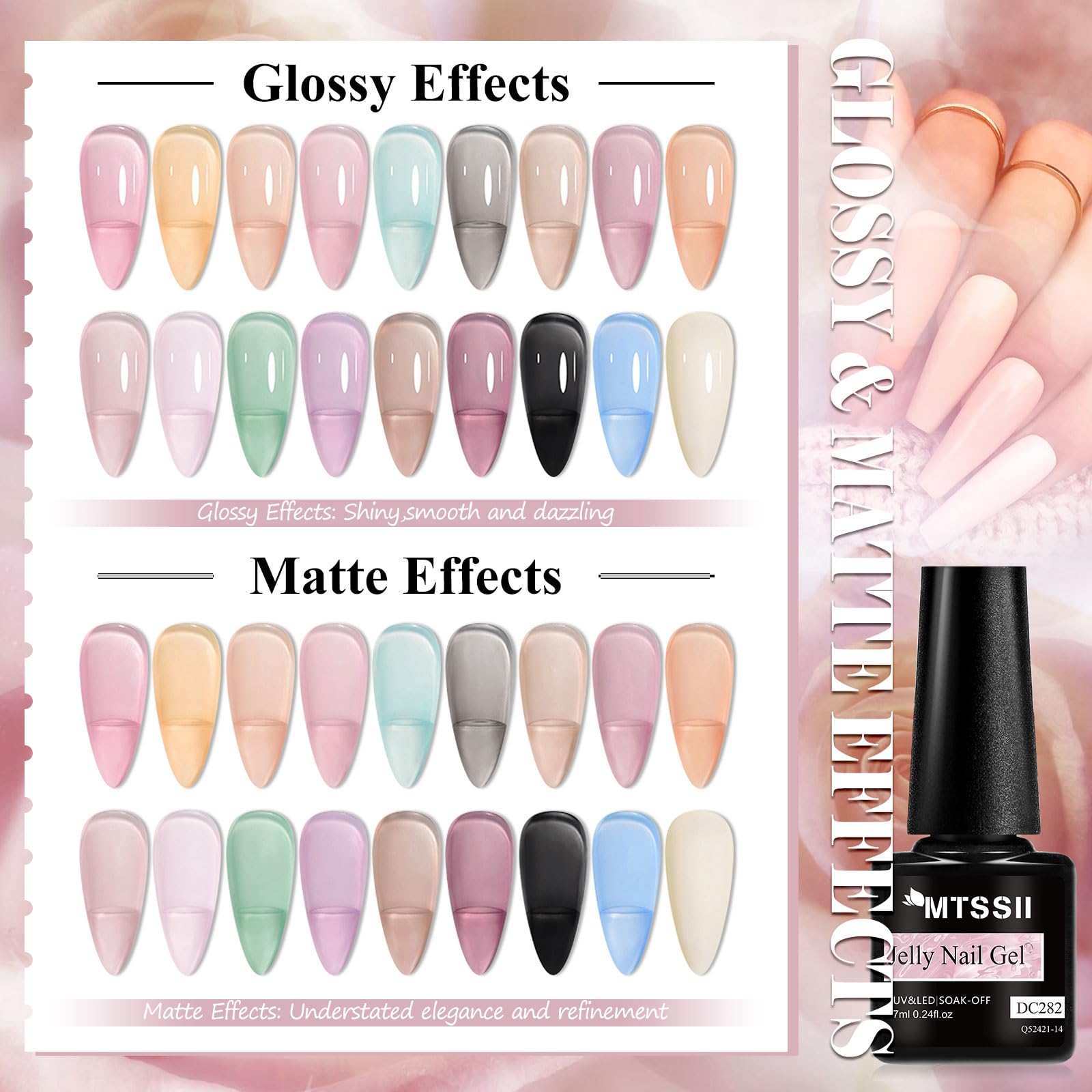 MTSSII 18PCS Jelly Gel Nail Polish Set – Blue & Pink, Home Manicure Kit, UV LED Soak-Off