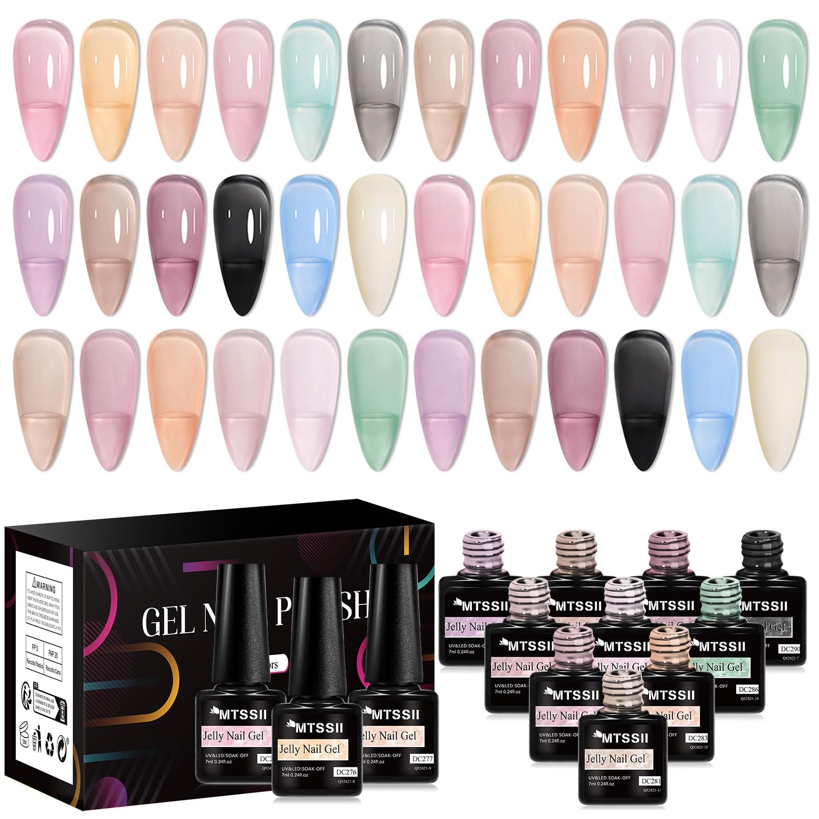 MTSSII 18PCS Jelly Gel Nail Polish Set – Blue & Pink, Home Manicure Kit, UV LED Soak-Off