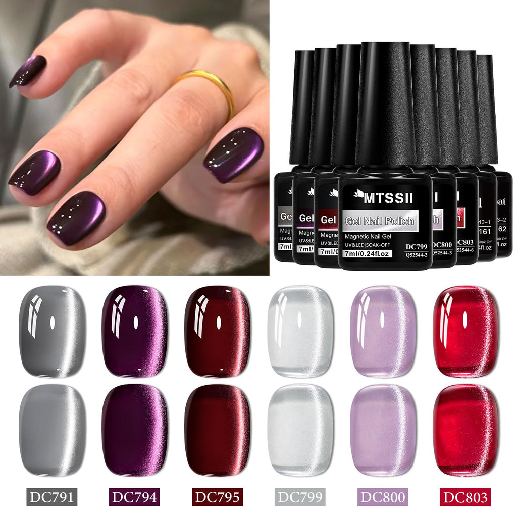 MTSSII Cat Eye Gel Polish Set – 8 Glass Cat Eye Colors with Magnetic Tool, 7ml Each