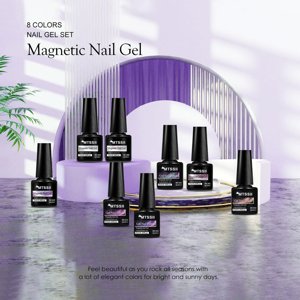 MTSSII 8 Colors Cat Eye Gel Nail Polish Set5 – 8pcs Soak-Off, Safe, Long-Lasting, Gift Box