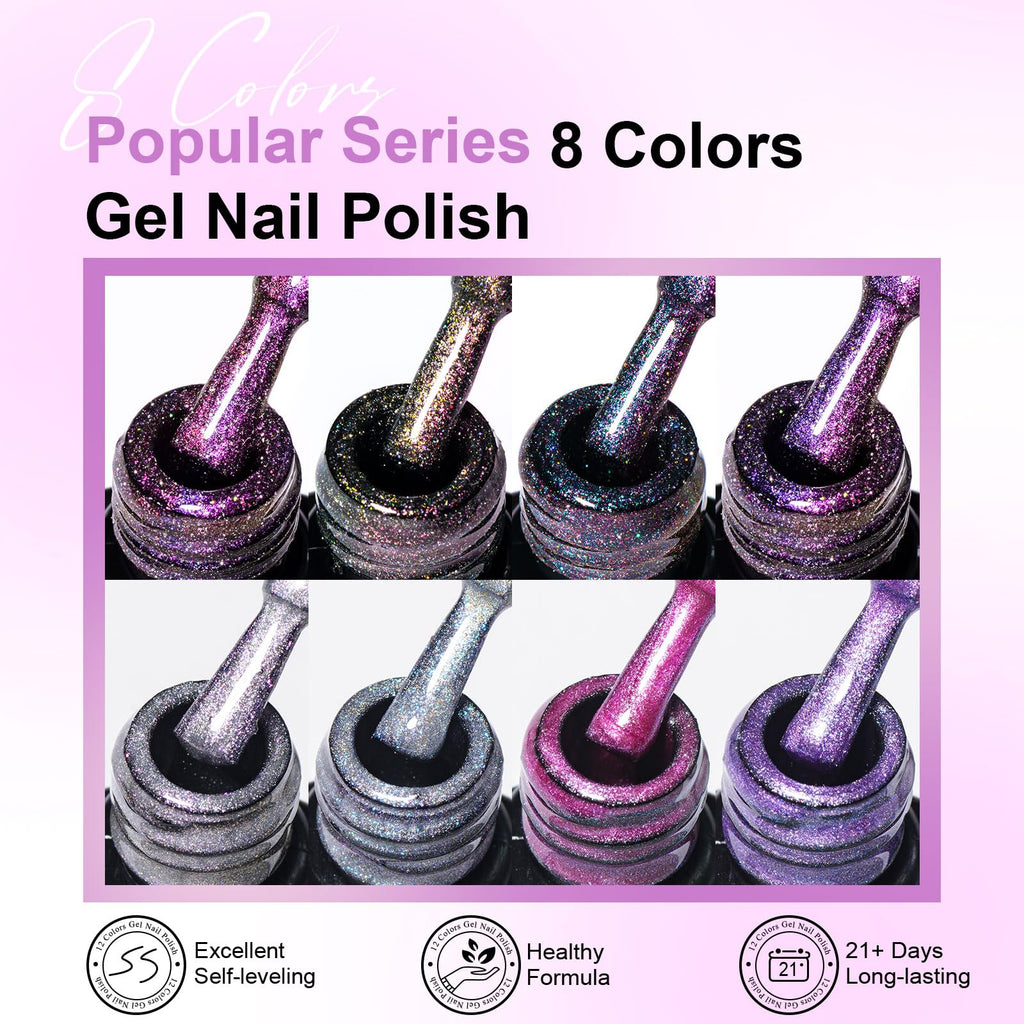 MTSSII 8 Colors Cat Eye Gel Nail Polish Set5 – 8pcs Soak-Off, Safe, Long-Lasting, Gift Box