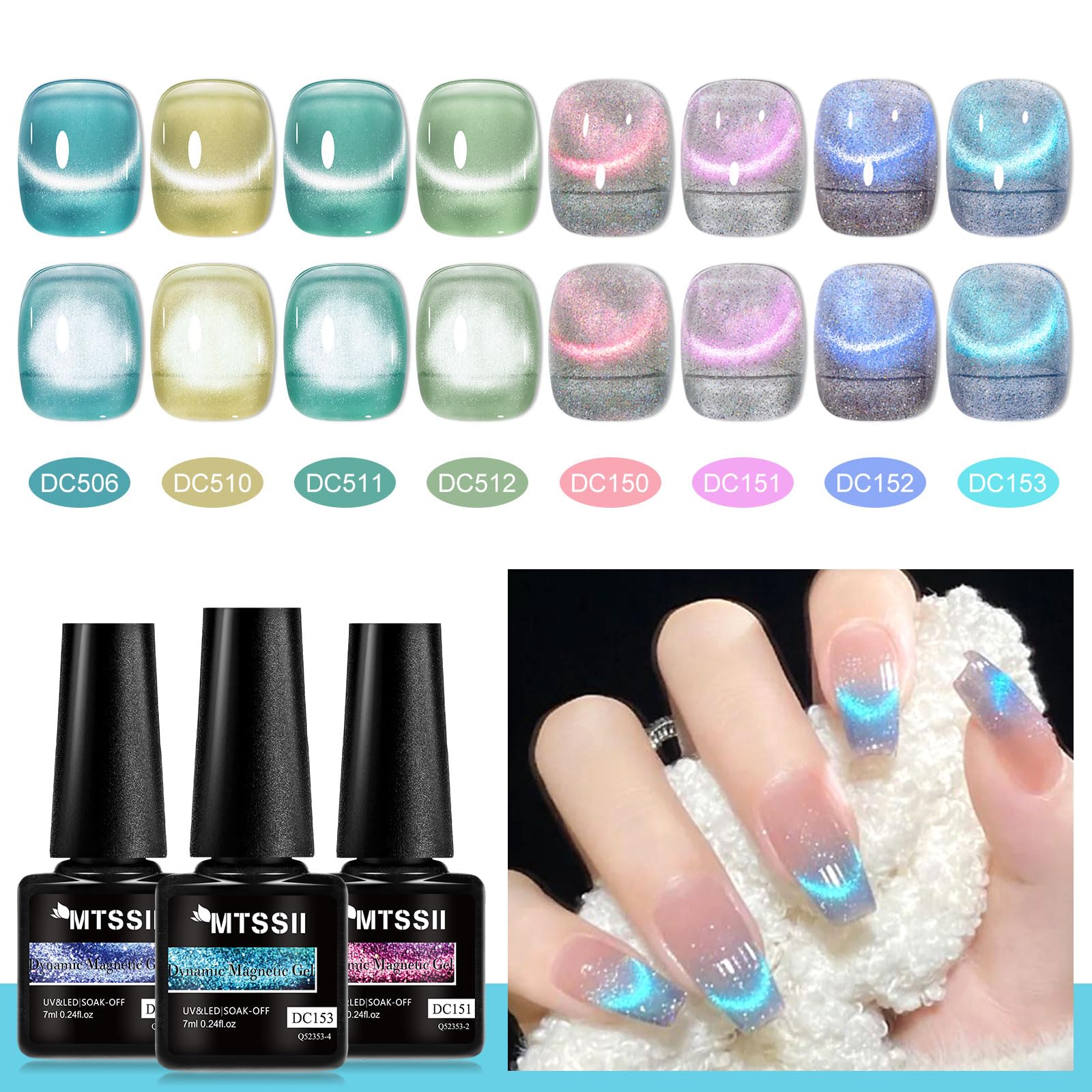MTSSII 8 Colors Cat Eye Gel Nail Polish Set (SET3) – 8PCS, Soak Off UV/LED, Gift Box