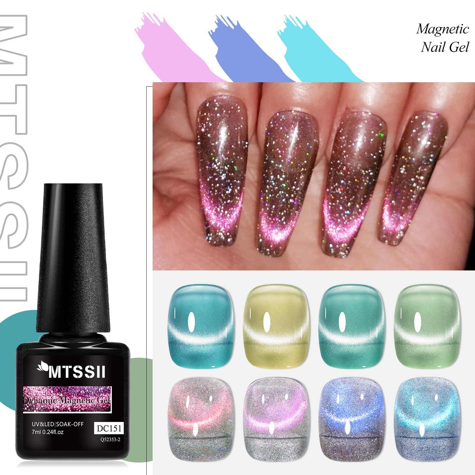 MTSSII 8 Colors Cat Eye Gel Nail Polish Set (SET3) – 8PCS, Soak Off UV/LED, Gift Box