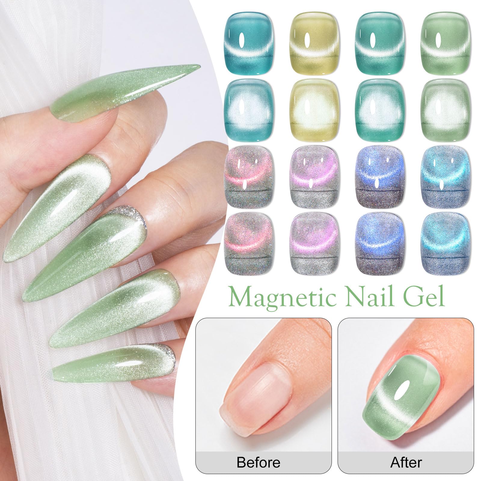 MTSSII 8 Colors Cat Eye Gel Nail Polish Set (SET3) – 8PCS, Soak Off UV/LED, Gift Box