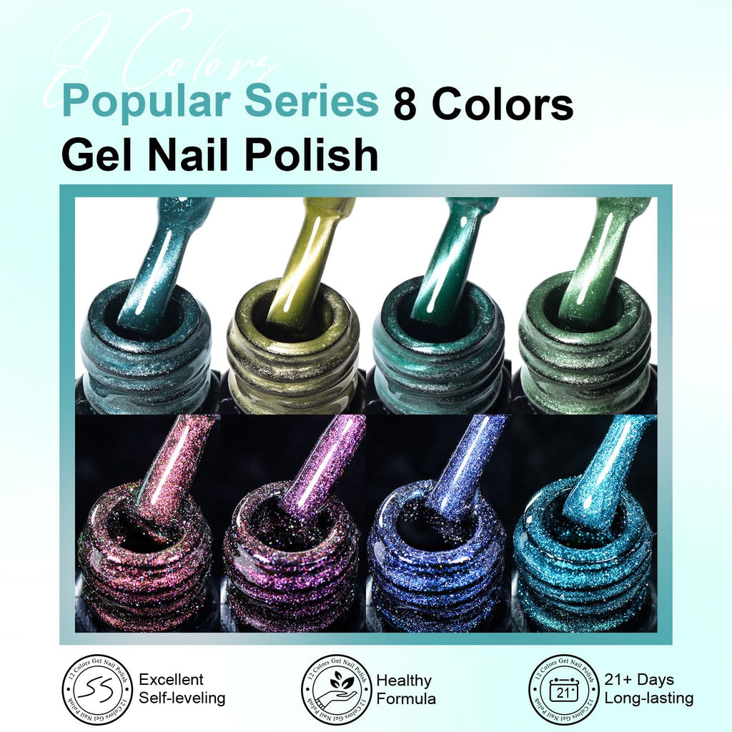 MTSSII 8 Colors Cat Eye Gel Nail Polish Set (SET3) – 8PCS, Soak Off UV/LED, Gift Box