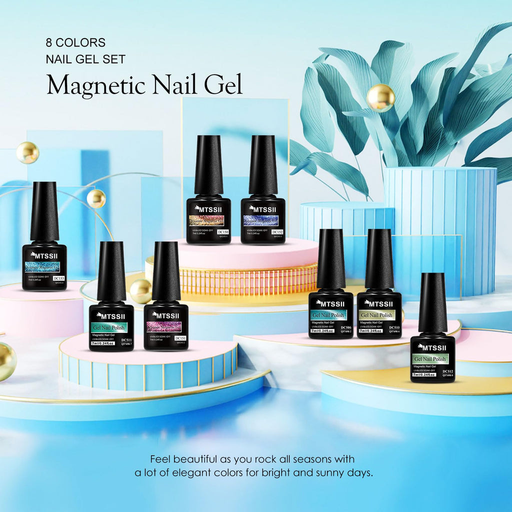 MTSSII 8 Colors Cat Eye Gel Nail Polish Set (SET3) – 8PCS, Soak Off UV/LED, Gift Box