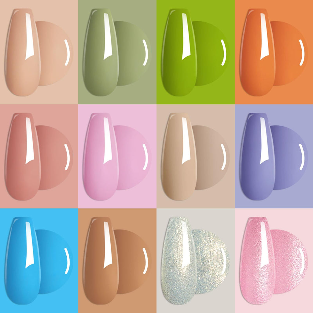 MTSSII Gel Nail Polish Set | 12 Pastel Green & Pink Colors for Home Manicure