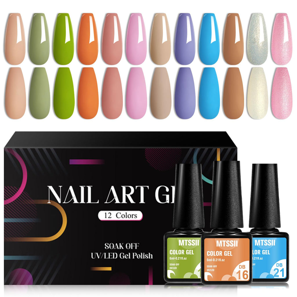 MTSSII Gel Nail Polish Set | 12 Pastel Green & Pink Colors for Home Manicure