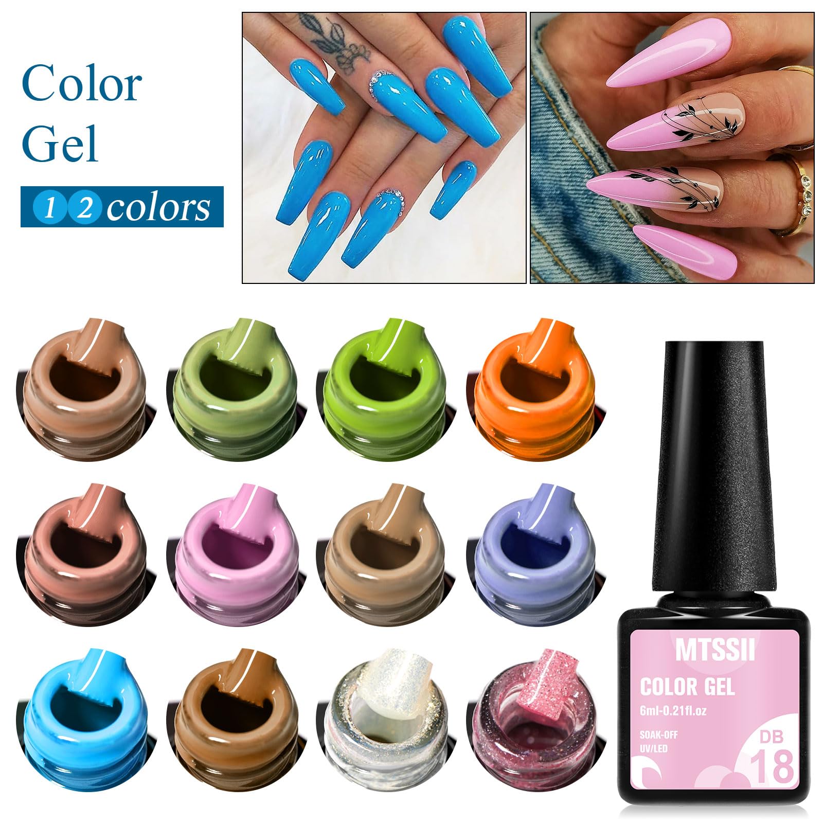 MTSSII Gel Nail Polish Set | 12 Pastel Green & Pink Colors for Home Manicure