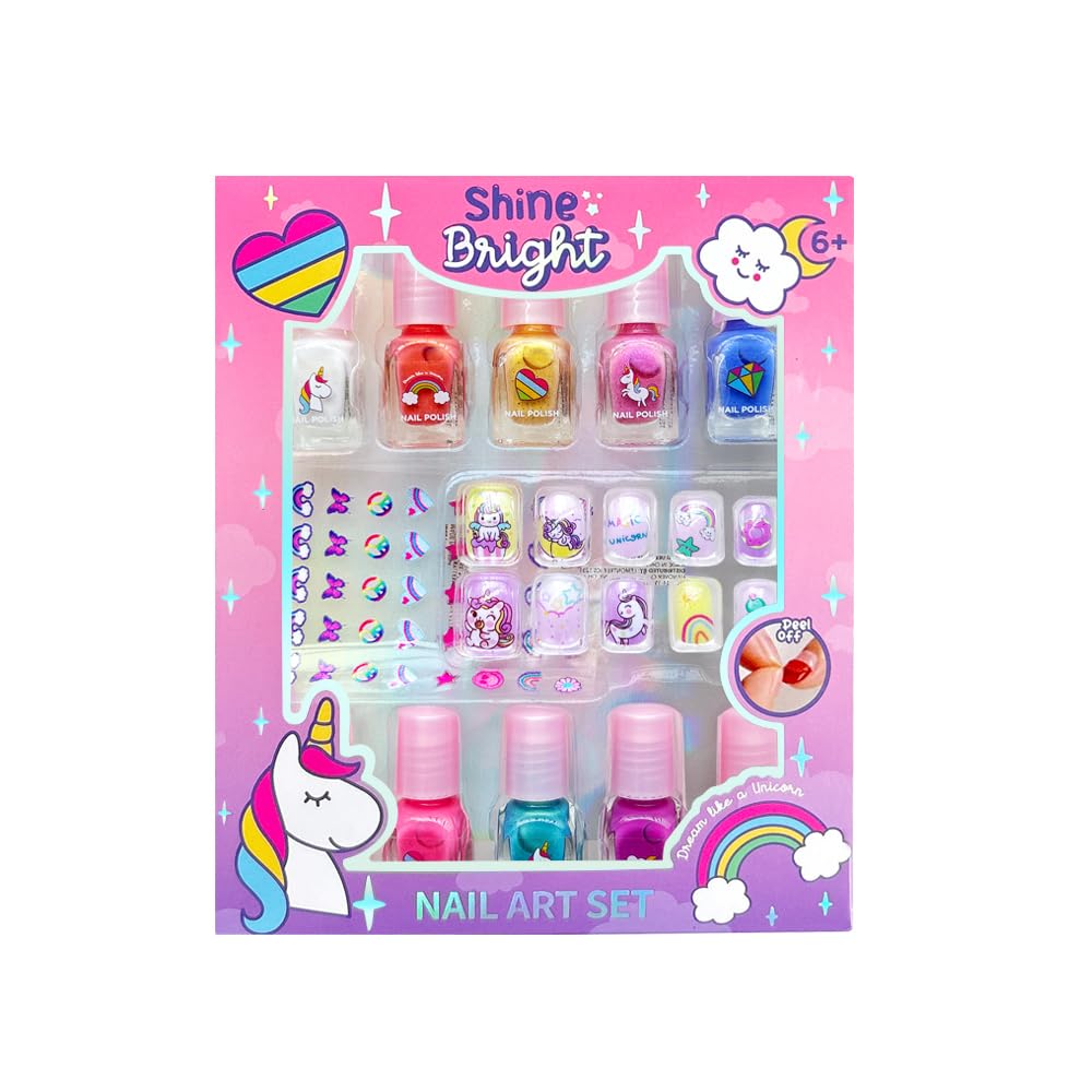 MU Unicorn Fantasy Kids Nail Polish Kit | 10 Water-Based Colors, Press-On Nails & Quick Dry Peel-Off
