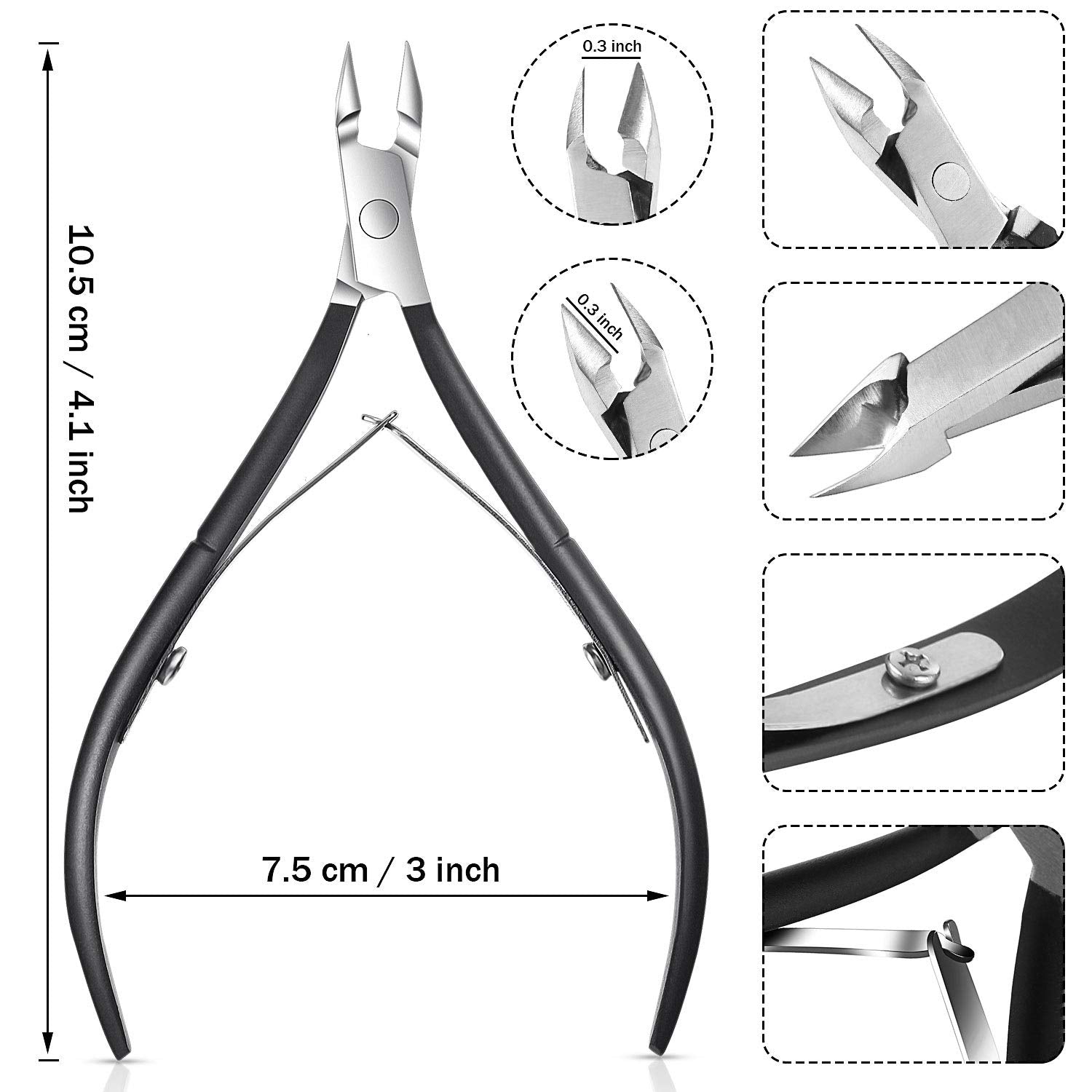 Mudder 8-Piece Cuticle Nippers – Black Stainless Steel with Pointed Blades
