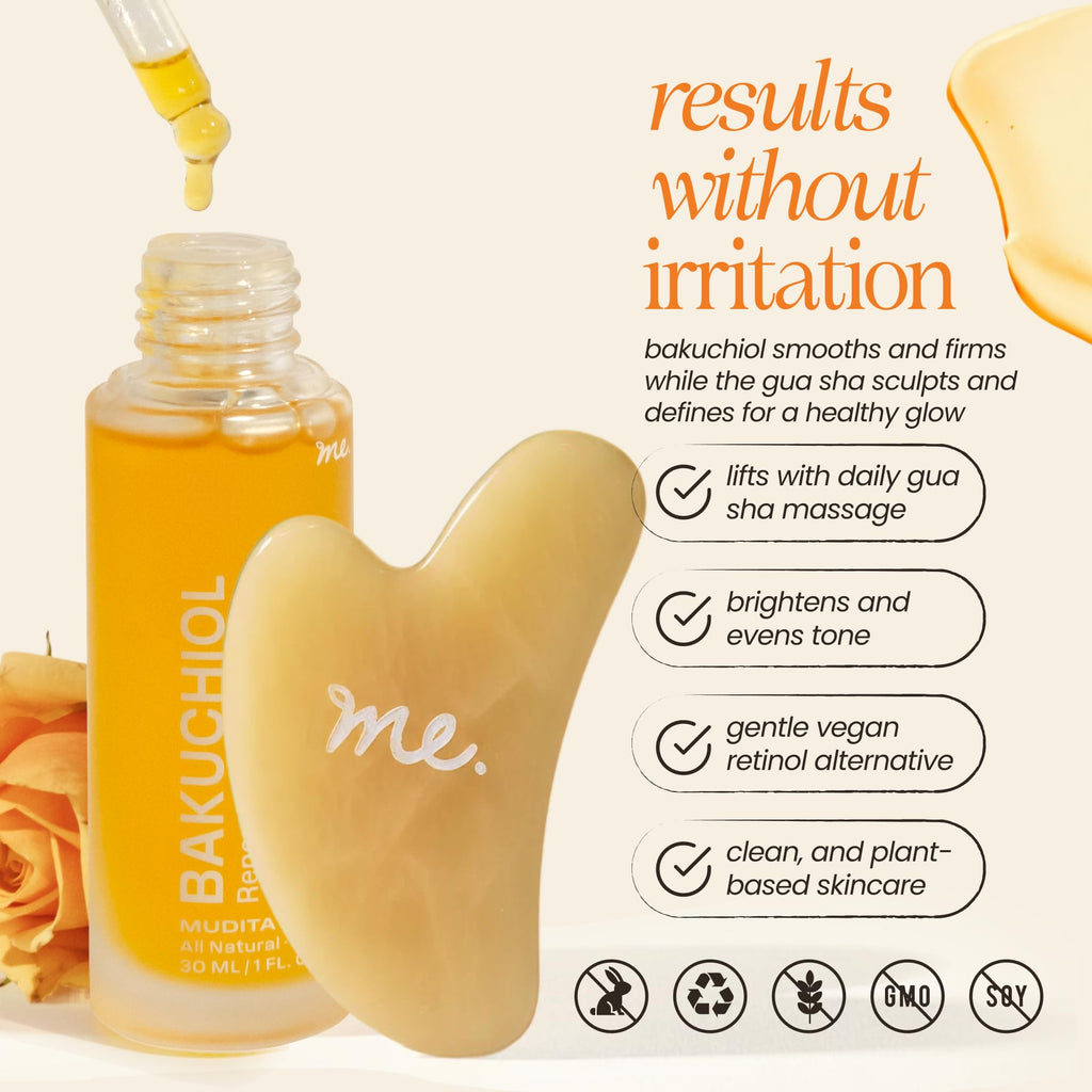 Mudita Earth Face Sculpt Set: Bakuchiol Oil & Gua Sha Kit for Glow & Gentle Contouring