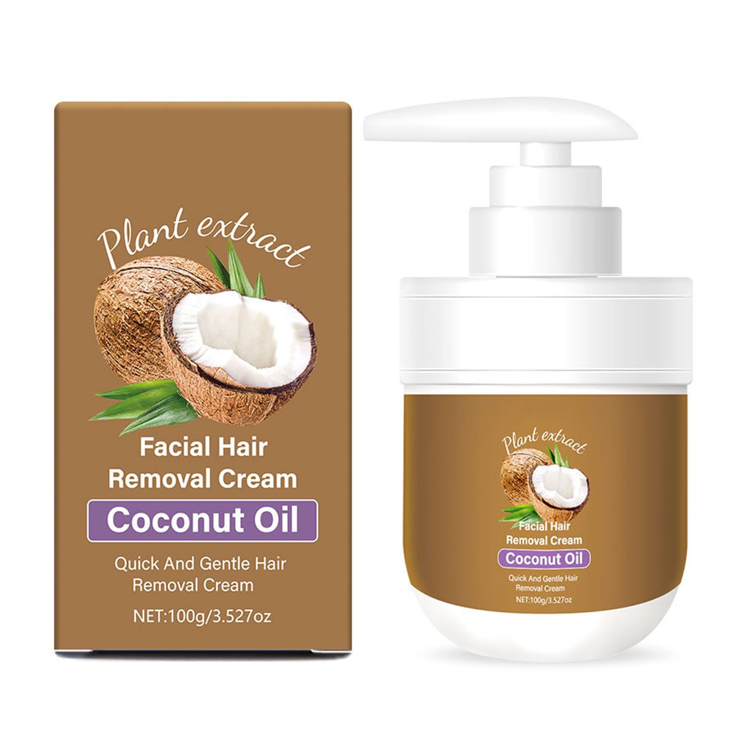 MULPG Facial Hair Removal Cream with Coconut Oil – Gentle, Non-Irritating Facial Hair Removal for Women (3.52 fl oz)