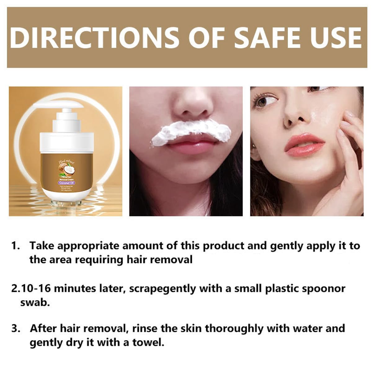 MULPG Facial Hair Removal Cream with Coconut Oil – Gentle, Non-Irritating Facial Hair Removal for Women (3.52 fl oz)