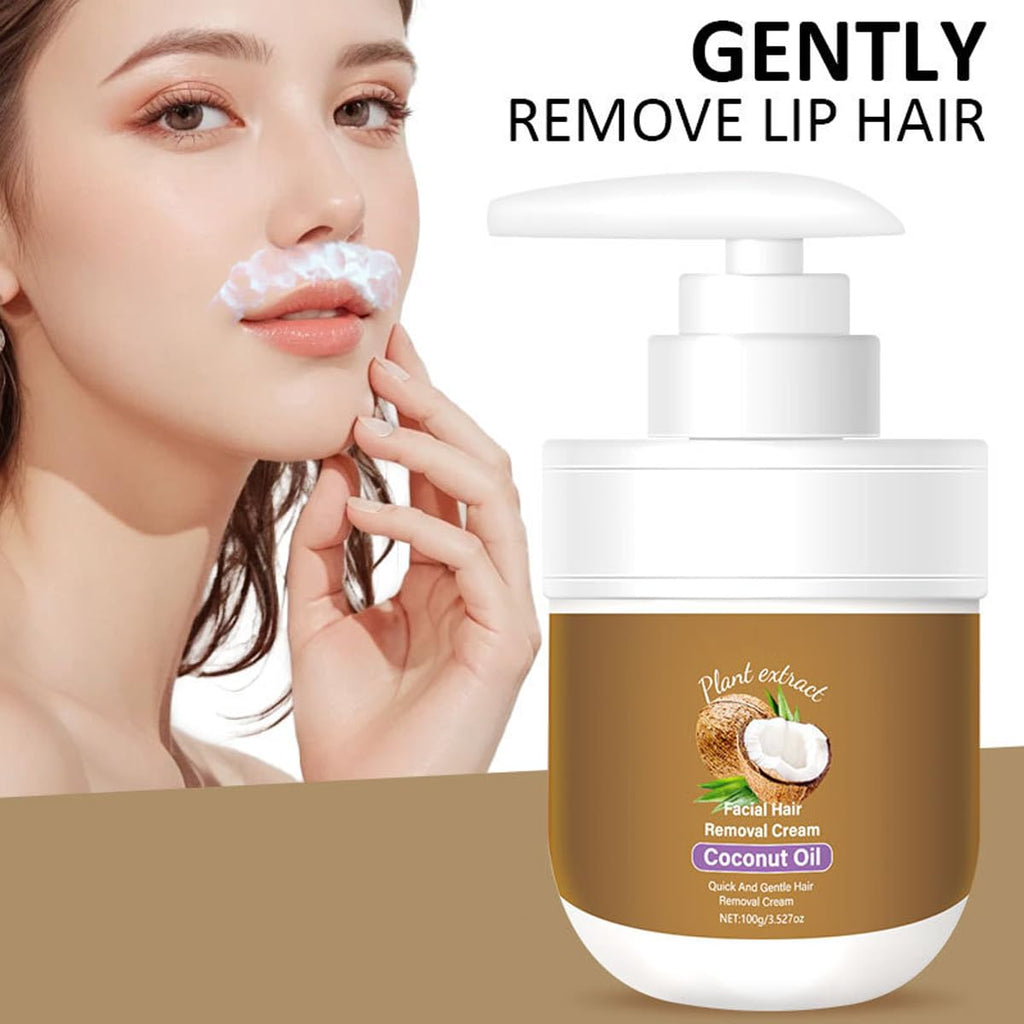 MULPG Facial Hair Removal Cream with Coconut Oil – Gentle, Non-Irritating Facial Hair Removal for Women (3.52 fl oz)