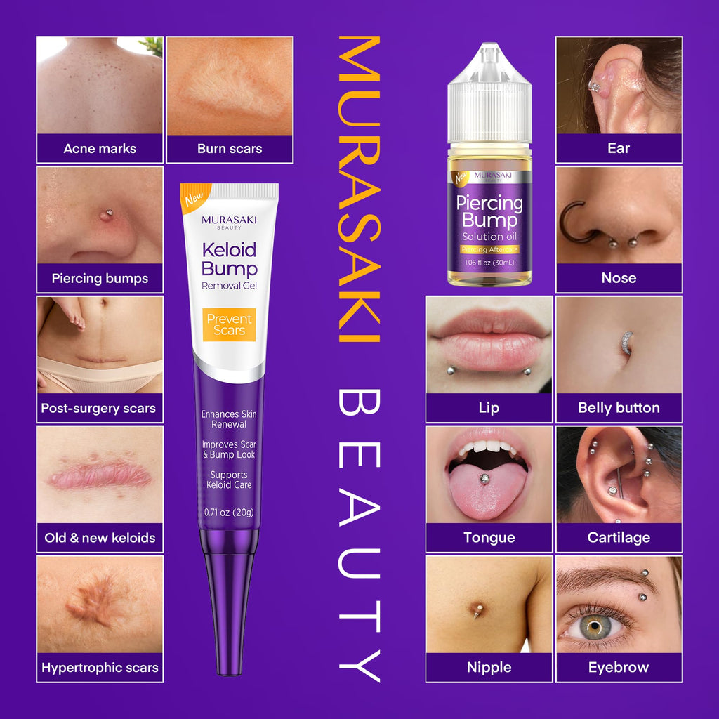 MURASAKI BEAUTY Piercing & Keloid Bump Solution Oil & Gel Kit – 2 Pack