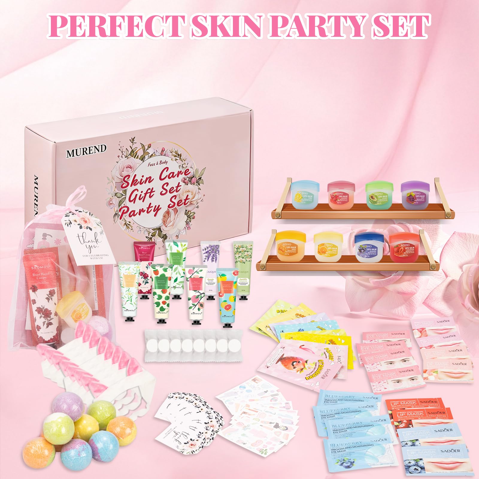 MUREND 90PCS Spa Party Supplies for Girls – Sleepover Skincare Set with Tattoos, Masks, Foot Bath Bombs & More