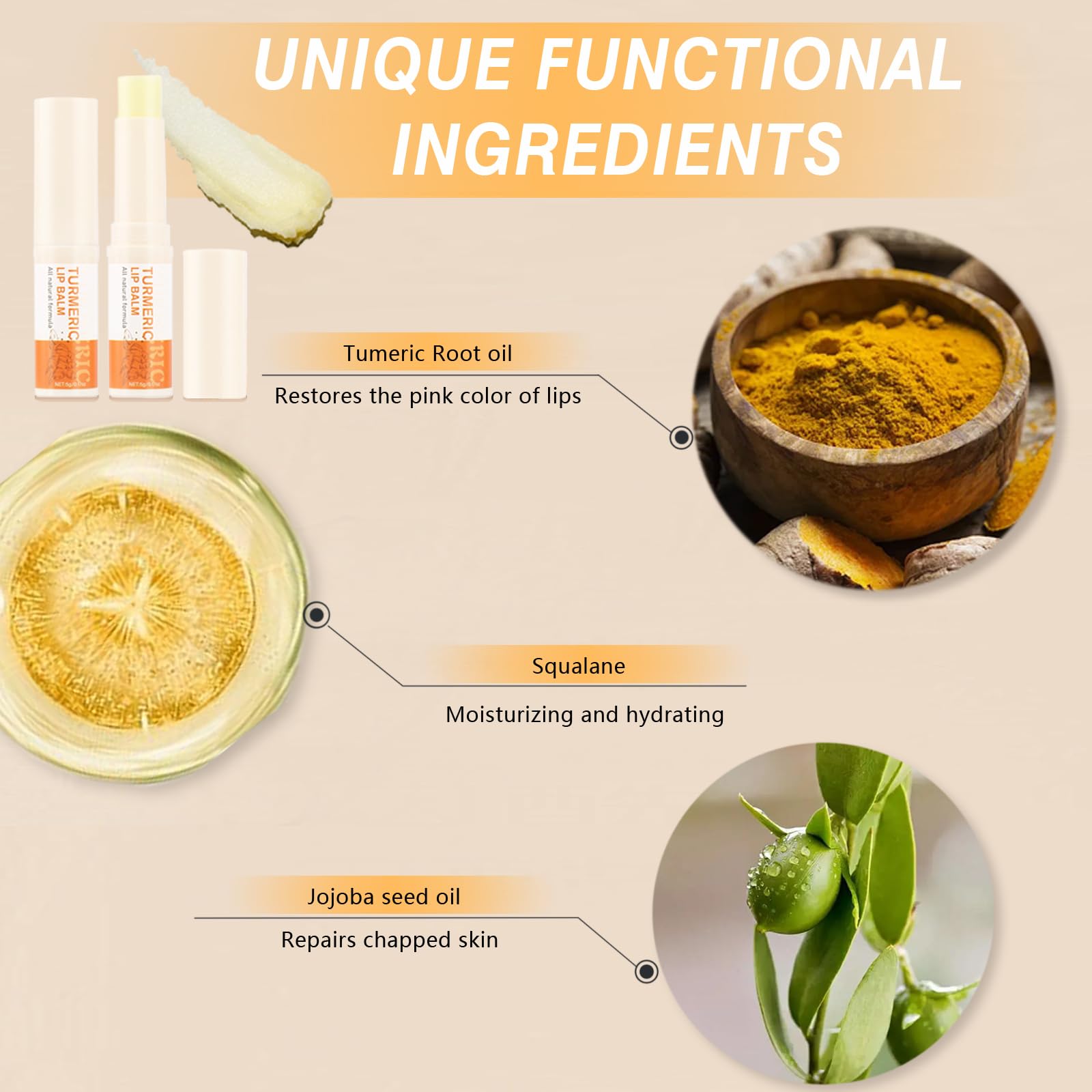 MUREND 3PCS Turmeric Lip Balm for Smokers – Dark Lip Treatment, Lip Exfoliator & Nourishing Moisturizer