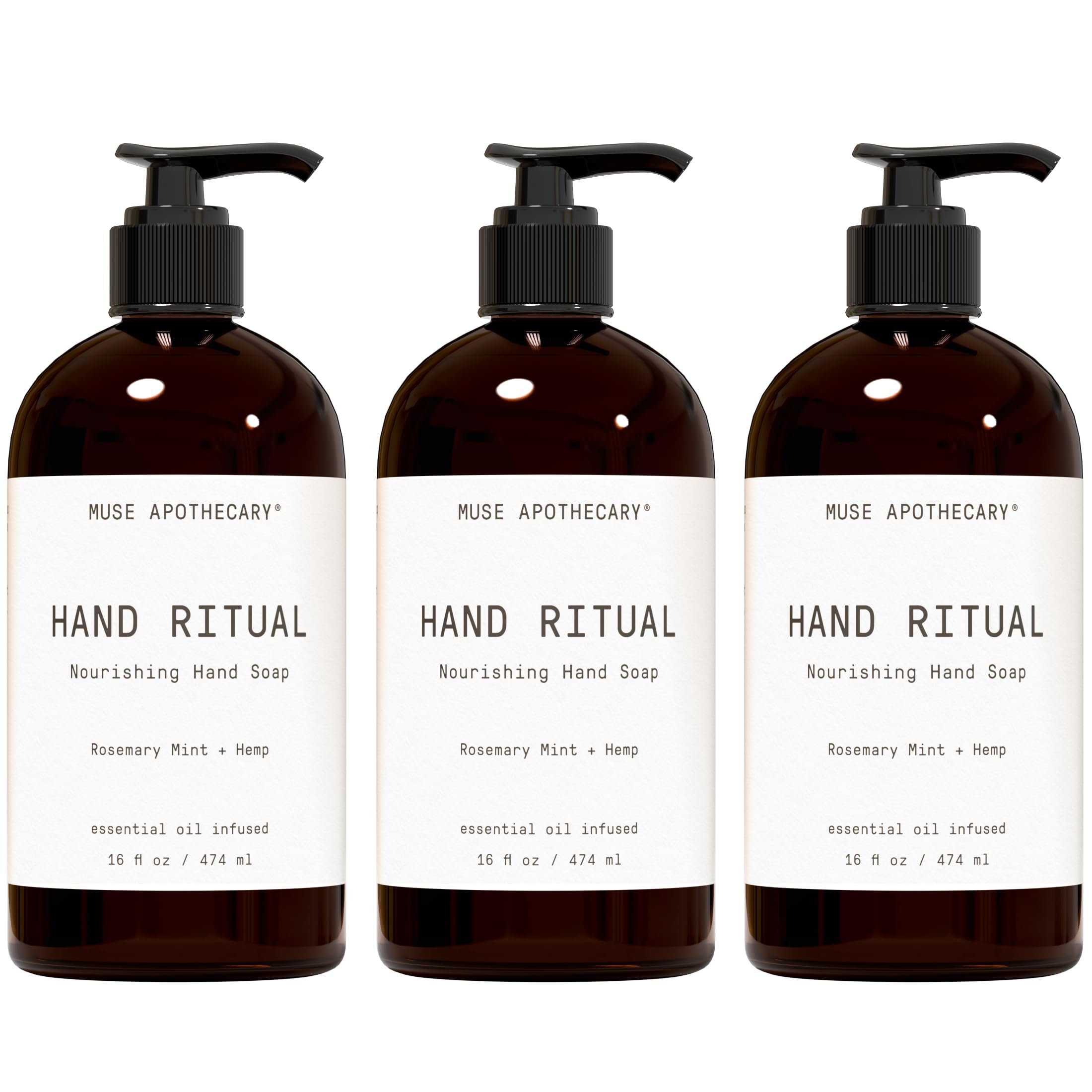 Muse Apothecary Hand Ritual – Aromatic Hand Soap with Rosemary Mint & Hemp (USDA Biobased, 16 oz, 3-Pack)