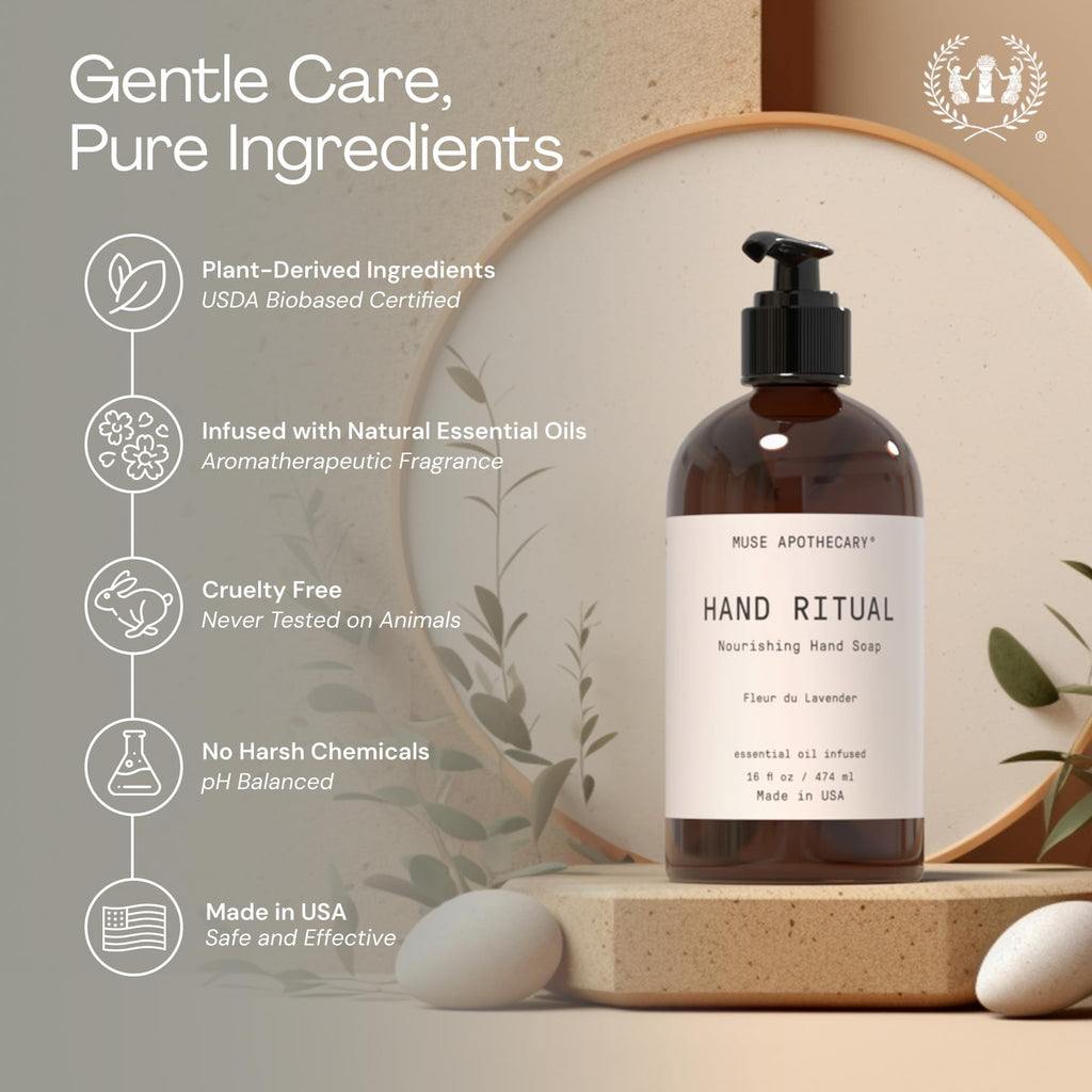 Muse Apothecary Hand Ritual – Aromatic Hand Soap with Rosemary Mint & Hemp (USDA Biobased, 16 oz, 3-Pack)