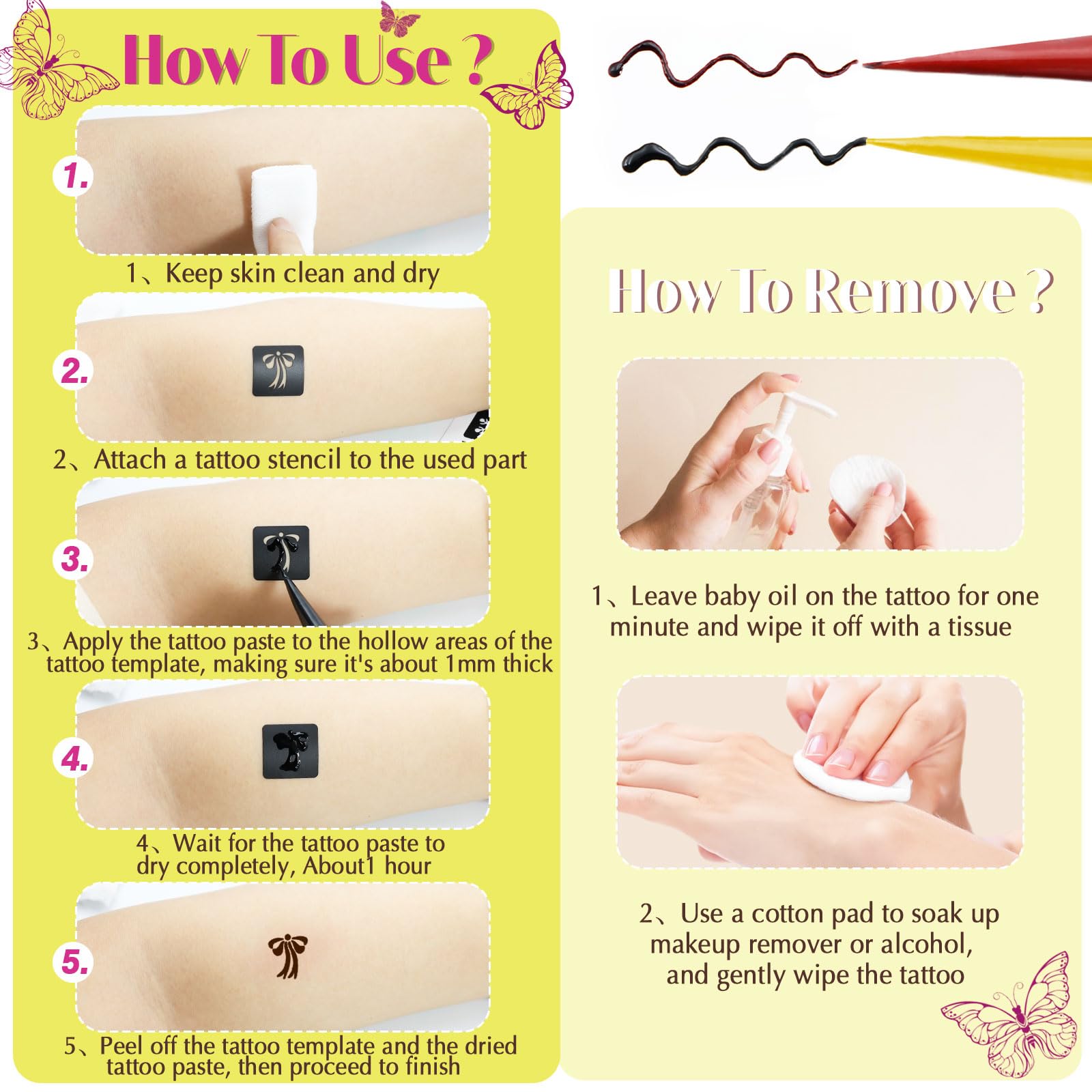 MuseLuxe 126‑Piece Temporary Tattoos Kit | 2-Color Ink, Gloves & DIY Body Art