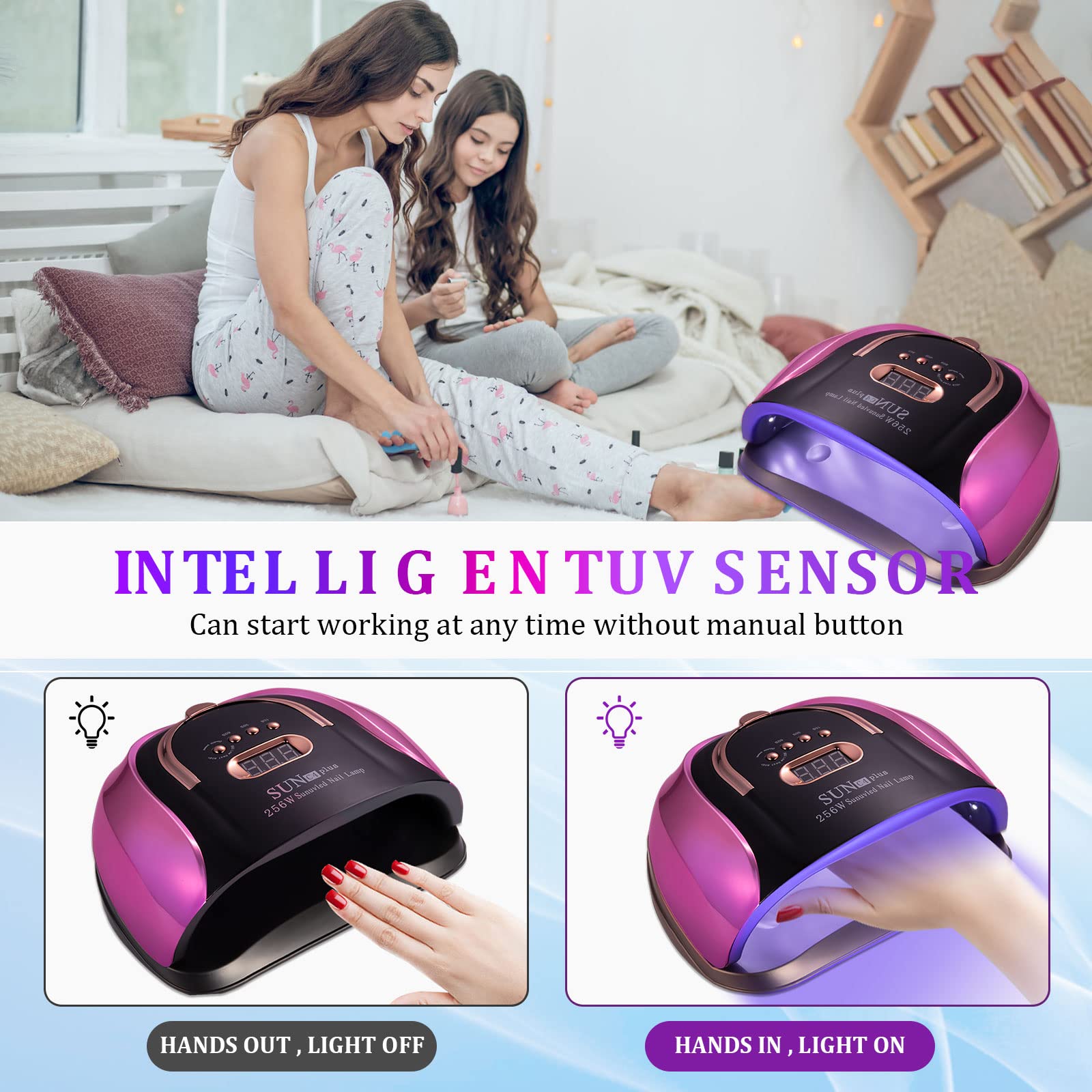 MUSERAY UV LED Nail Light 256W High Power | 4 Timer Settings + Auto Sensor + 6 Free Gifts