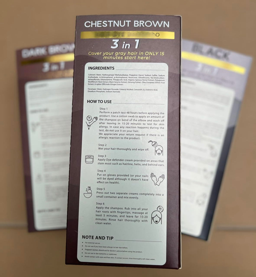 Muun Chestnut Brown Hair Dye Shampoo – 3-in-1 Ammonia-Free Color, Shampoo & Conditioner (400ml)