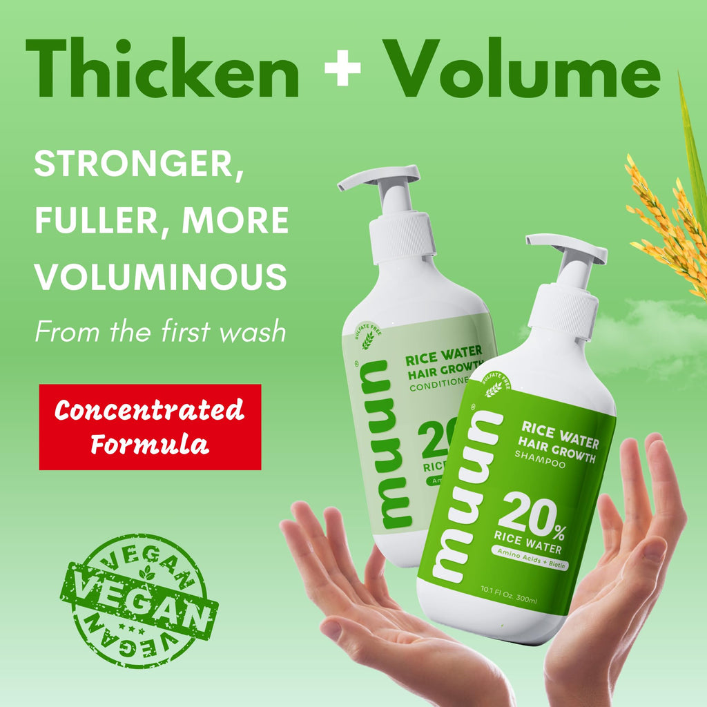 Muun Rice Water Shampoo & Conditioner Set for Hair Growth, Thinning Hair & Anti-Hair Loss – Biotin, Keratin & Caffeine