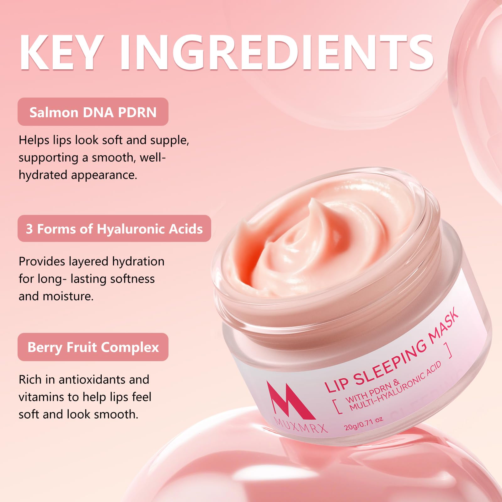 Muxmrx PDRN Lip Sleeping Mask – Salmon DNA, 3 Hyaluronic Acids & Murumuru Butter