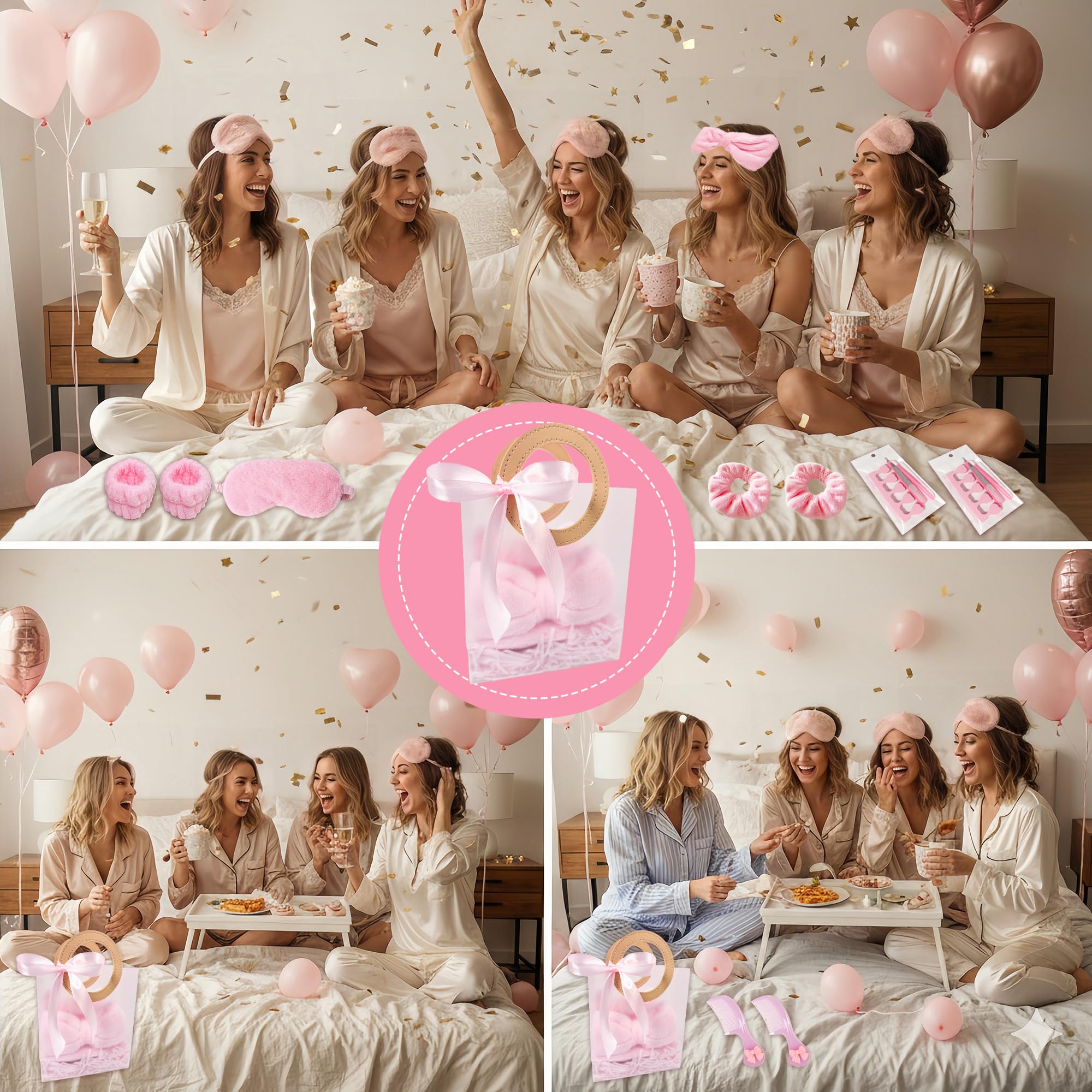 MXQHXZSX 92-Piece Pink Spa Sleepover Set for Girls – Skincare Headbands, Masks, Mirrors & More