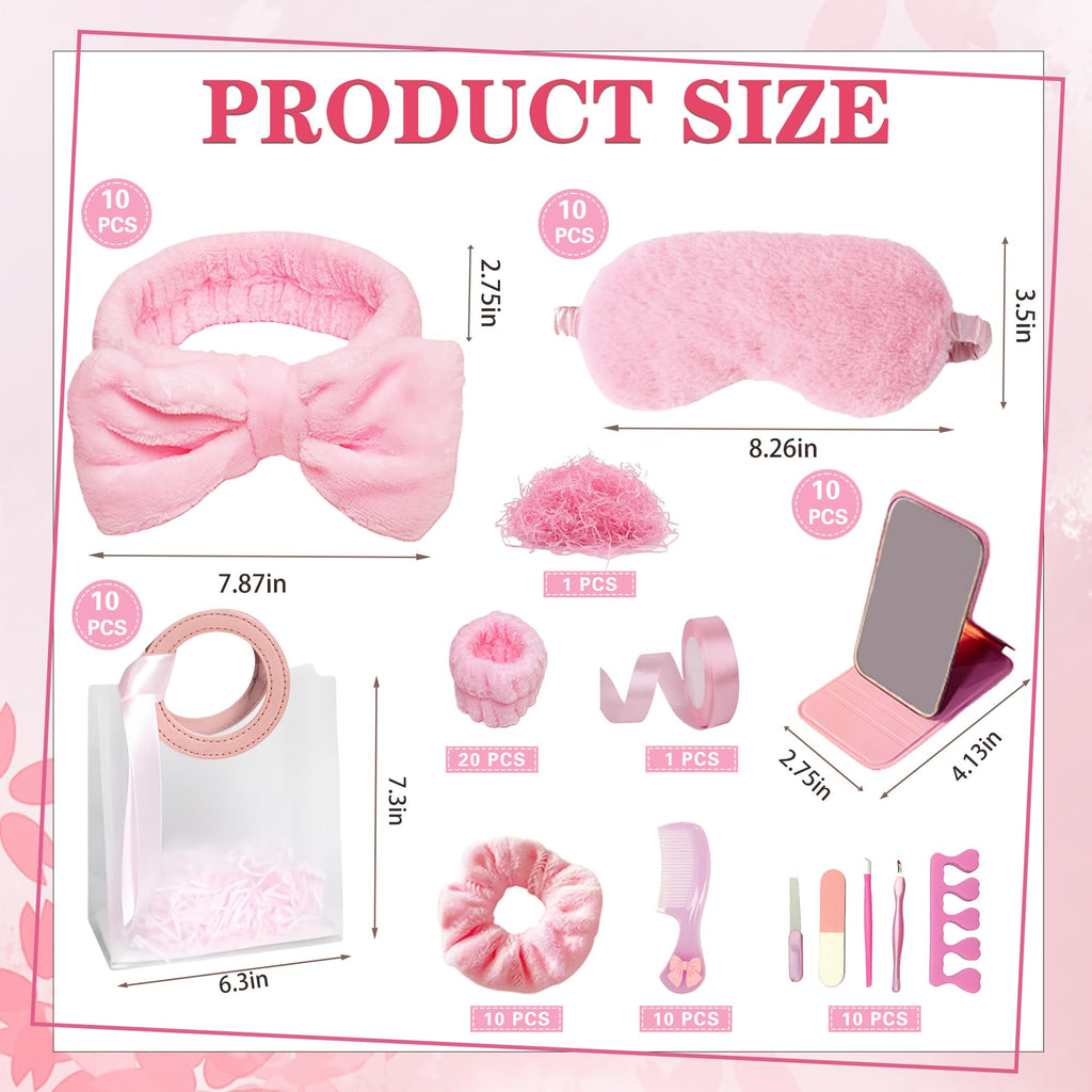 MXQHXZSX 92-Piece Pink Spa Sleepover Set for Girls – Skincare Headbands, Masks, Mirrors & More