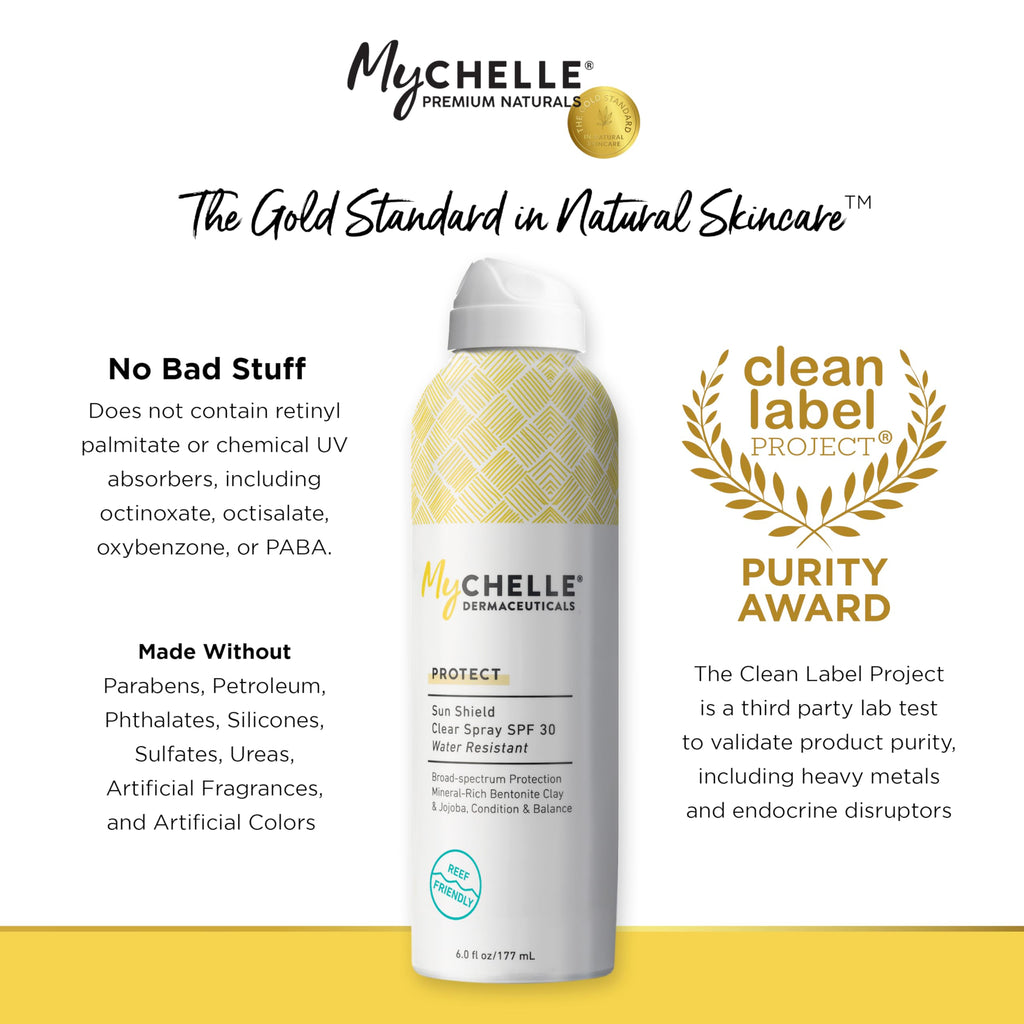 MyChelle Sun Shield Clear Spray SPF 30 – Zinc Oxide Sunscreen for Face & Body (6 fl oz)