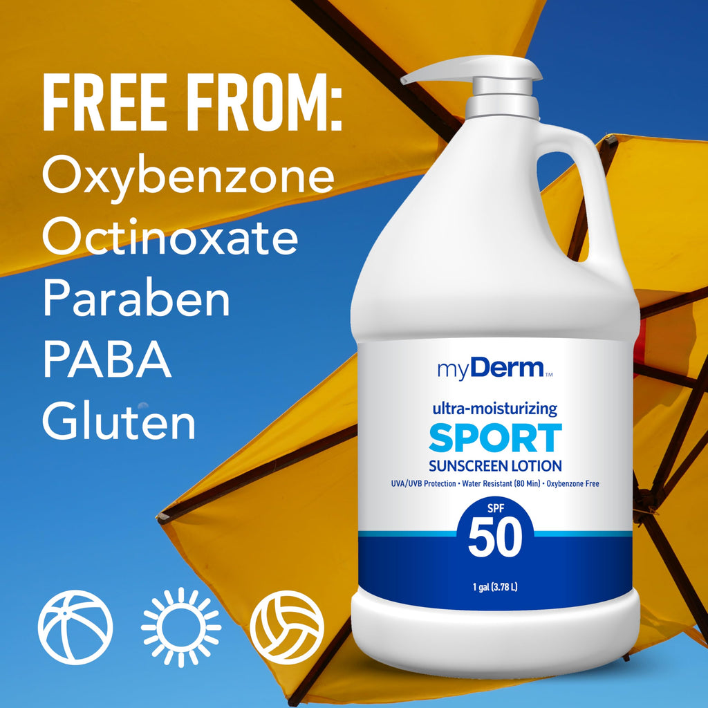 MyDerm SPF 50 Sport Sunscreen Lotion – 1 Gallon Bulk, Reef-Safe, Paraben-Free