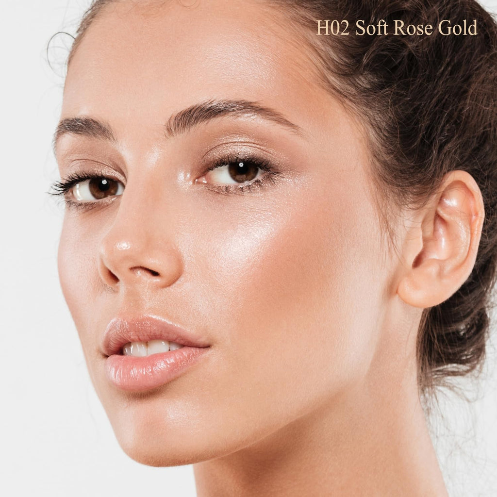 MYMERRY Dewy Highlighter Makeup — Buildable Champagne Rose Gold Glow