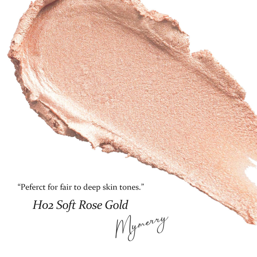 MYMERRY Dewy Highlighter Makeup — Buildable Champagne Rose Gold Glow