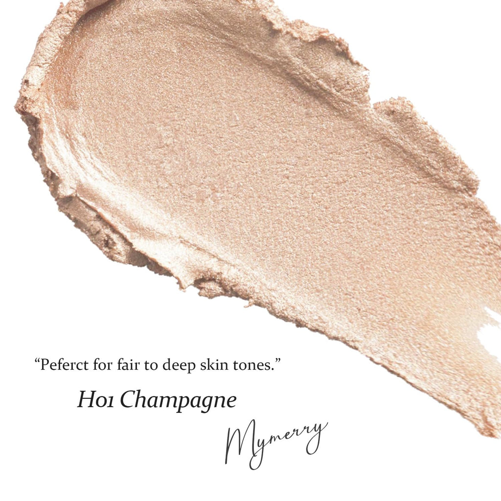 MYMERRY Dewy Highlighter Makeup Stick – Buildable Champagne Beige Gold, Face & Body Glow, 15g | Vegan & Cruelty-Free