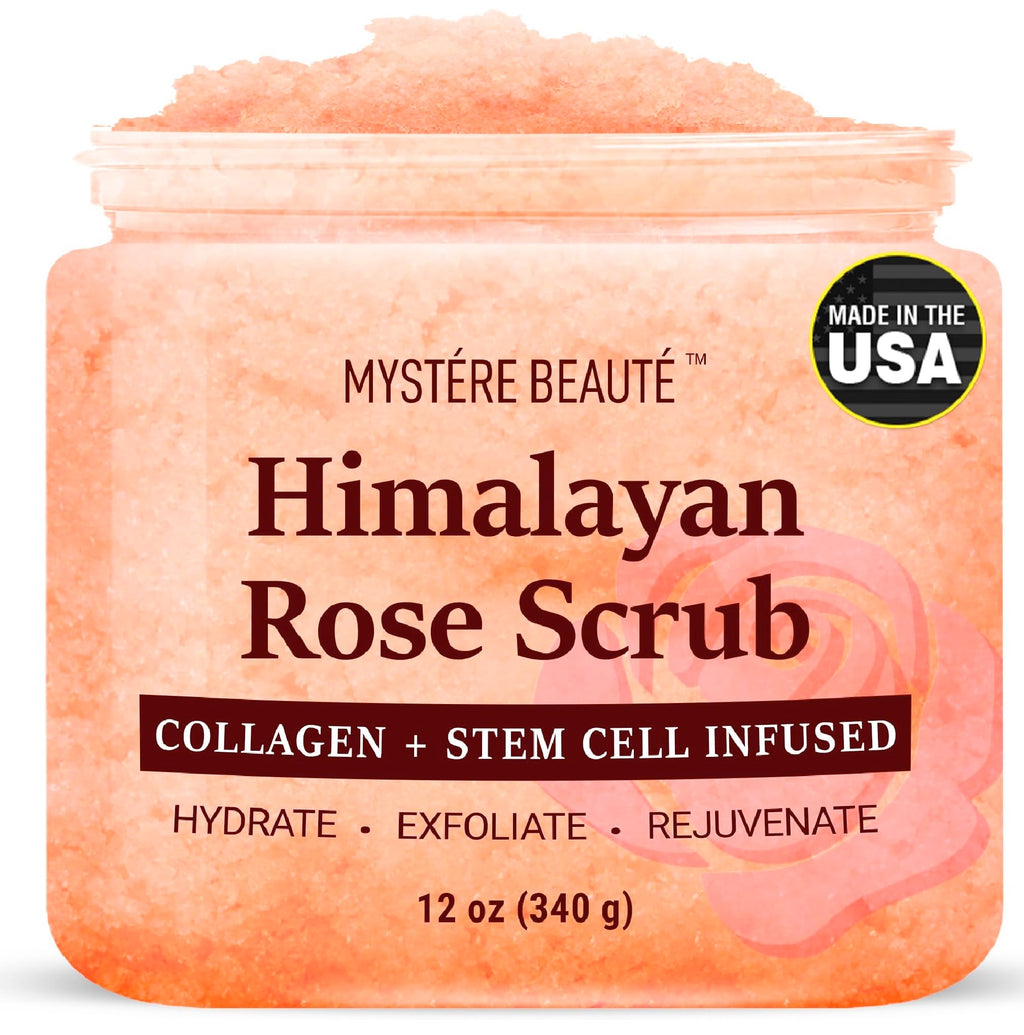 MYSTÉRE BEAUTÉ Himalayan Salt Body Scrub 12 oz – Collagen & Stem Cells Exfoliant