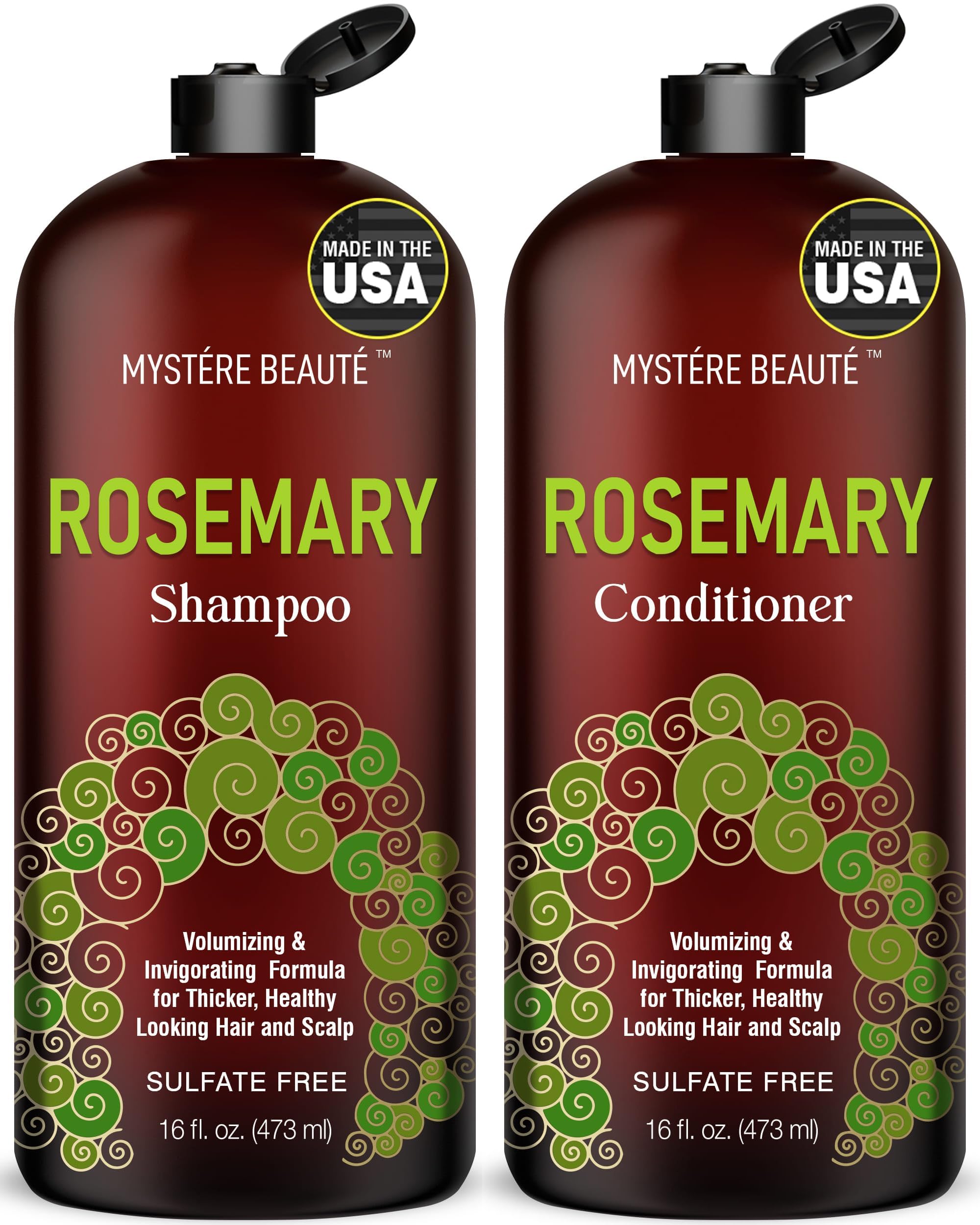 MYSTÉRE BEAUTÉ Rosemary Shampoo & Conditioner for Hair Growth – Sulfate Free, 16 oz