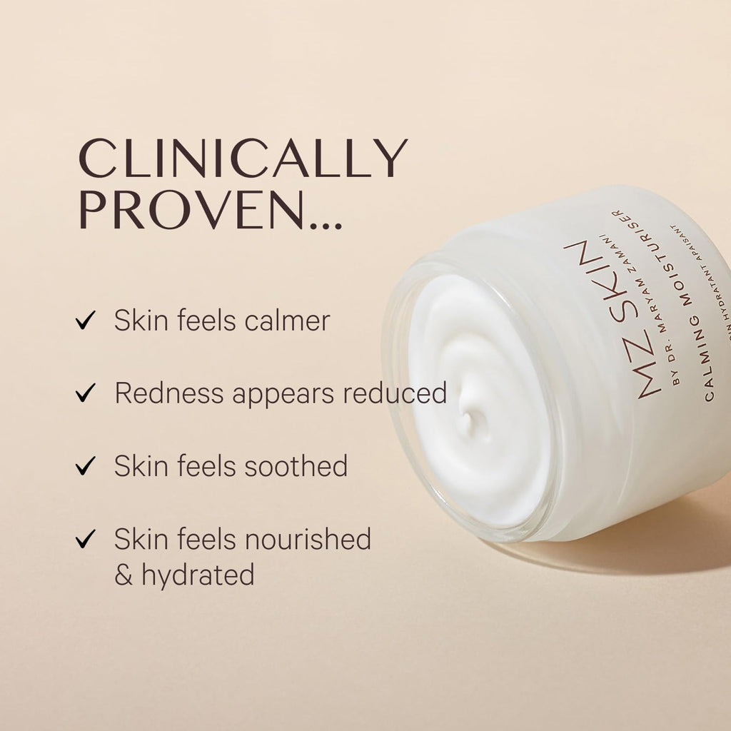 MZ SKIN Calming Moisturizer | Prebiotic Hydration for Sensitive, Redness-Prone Skin | Fragrance Free